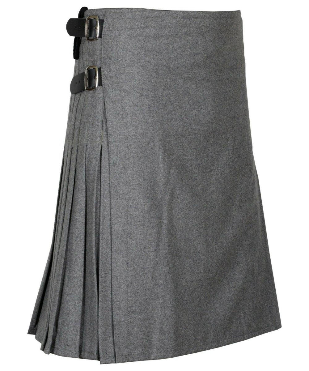 Grey Scottish Men's Traditional 8 Yard Kilt 100% Wool Kilt
