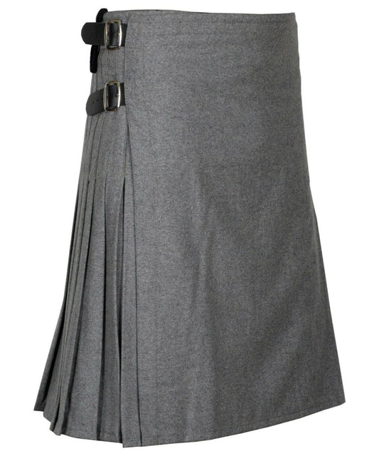 Grey Scottish Men's Traditional 8 Yard Kilt 100% Wool Kilt