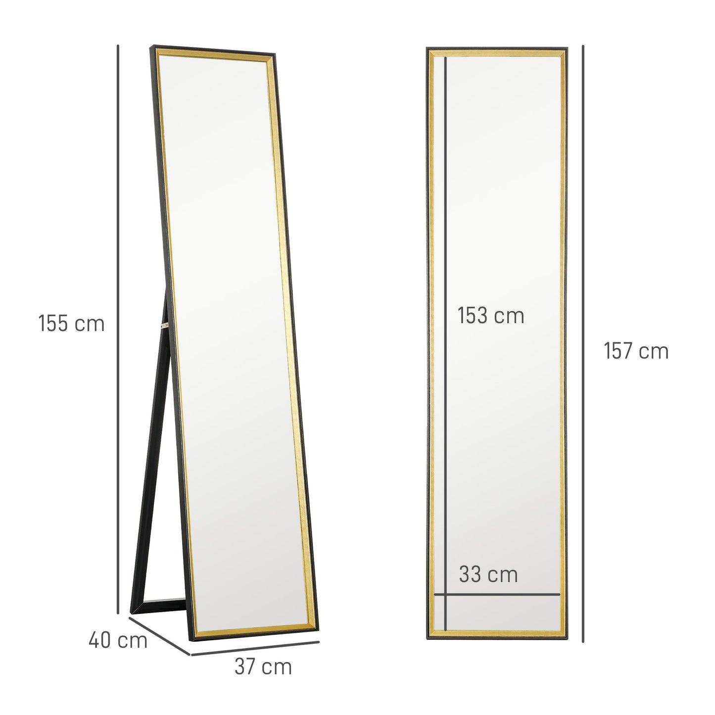 HOMCOM Full Length Mirror Wall Mount Leaning Standing Mirror, Black
