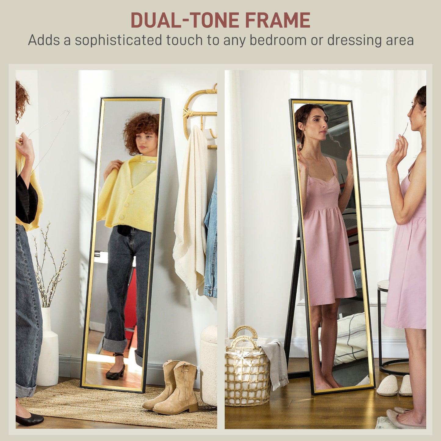 HOMCOM Full Length Mirror Wall Mount Leaning Standing Mirror, Black