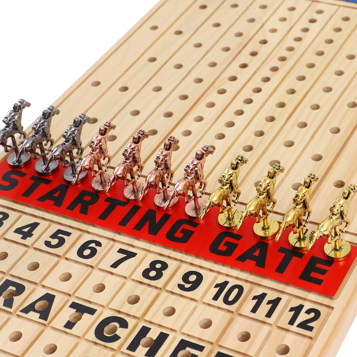Grhonior 21-Inch Horse Racing Board Game with 11 Luxury Metal Horses – Finish LINE Race Board