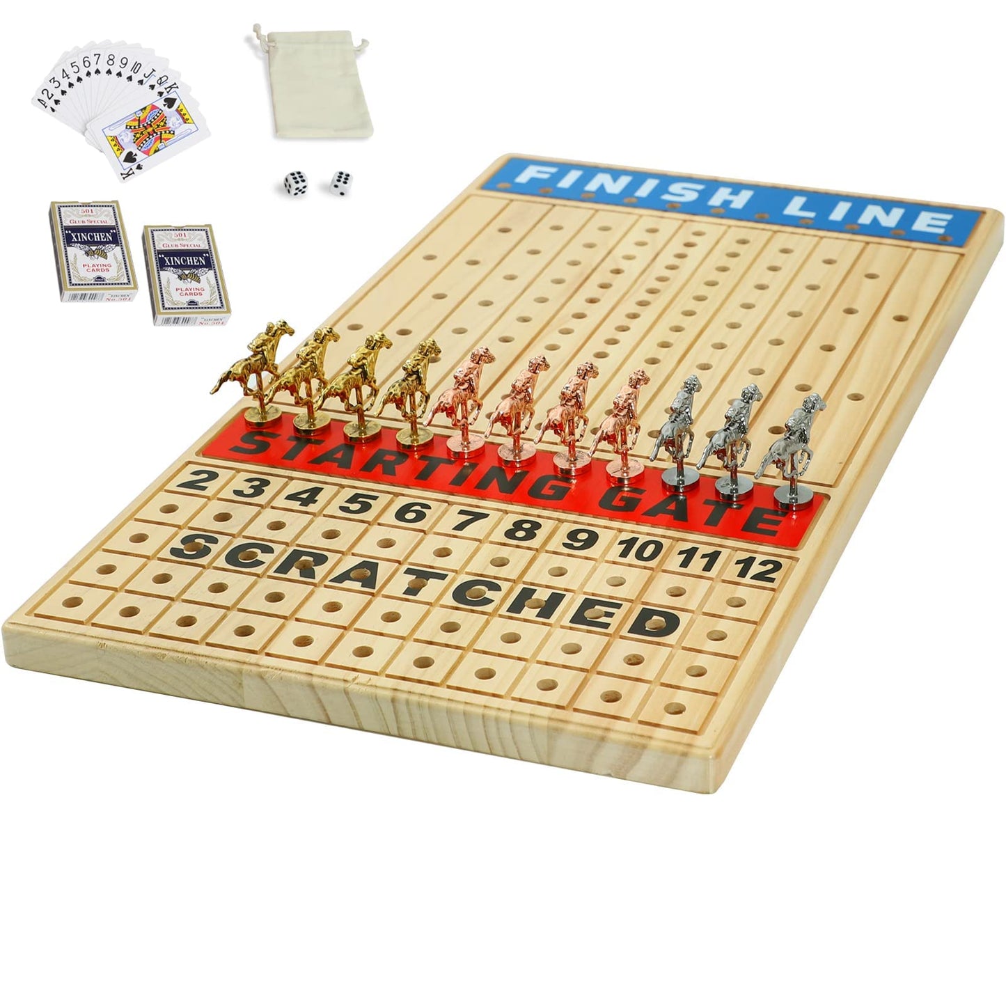 Grhonior 21-Inch Horse Racing Board Game with 11 Luxury Metal Horses – Finish LINE Race Board