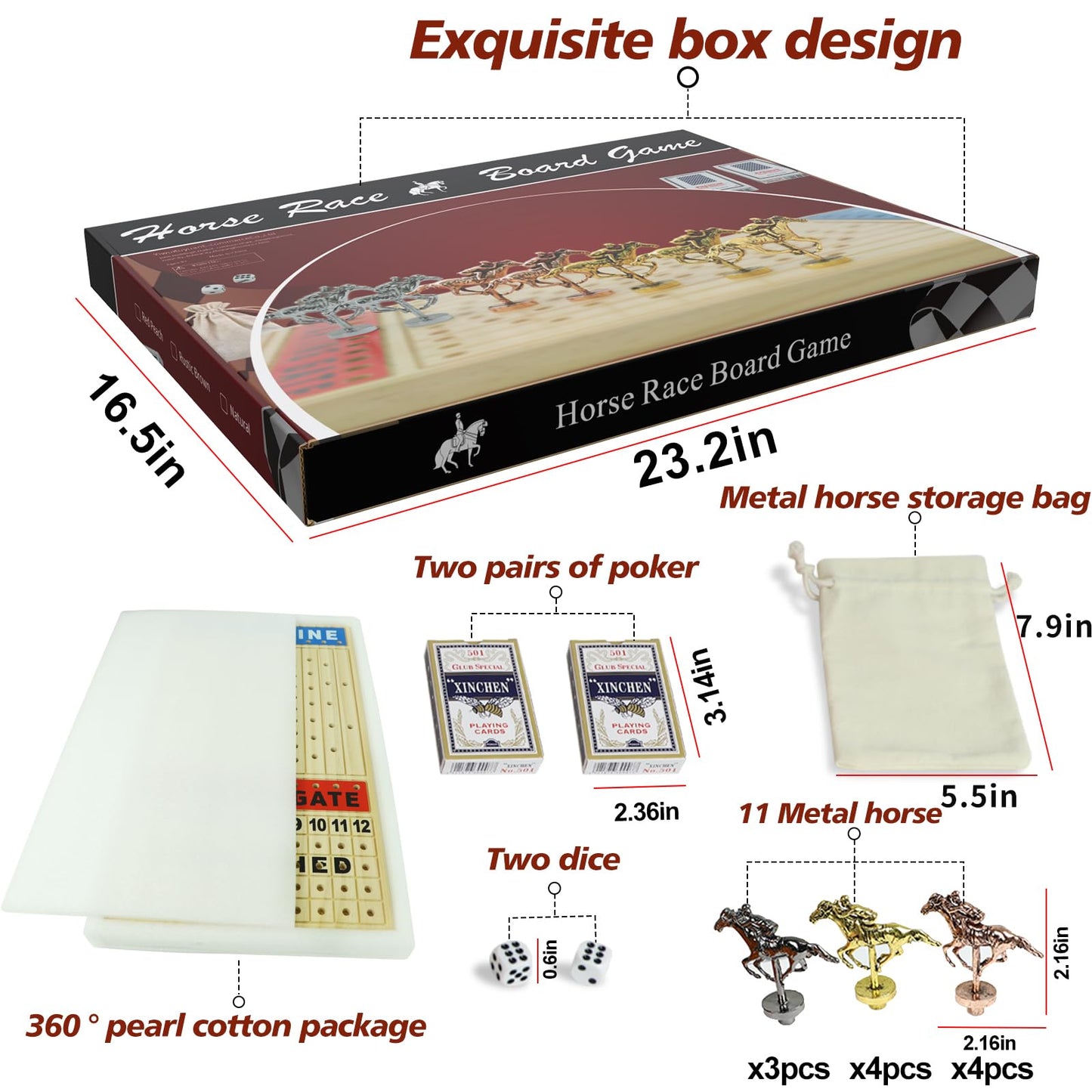 Grhonior 21-Inch Horse Racing Board Game with 11 Luxury Metal Horses – Finish LINE Race Board