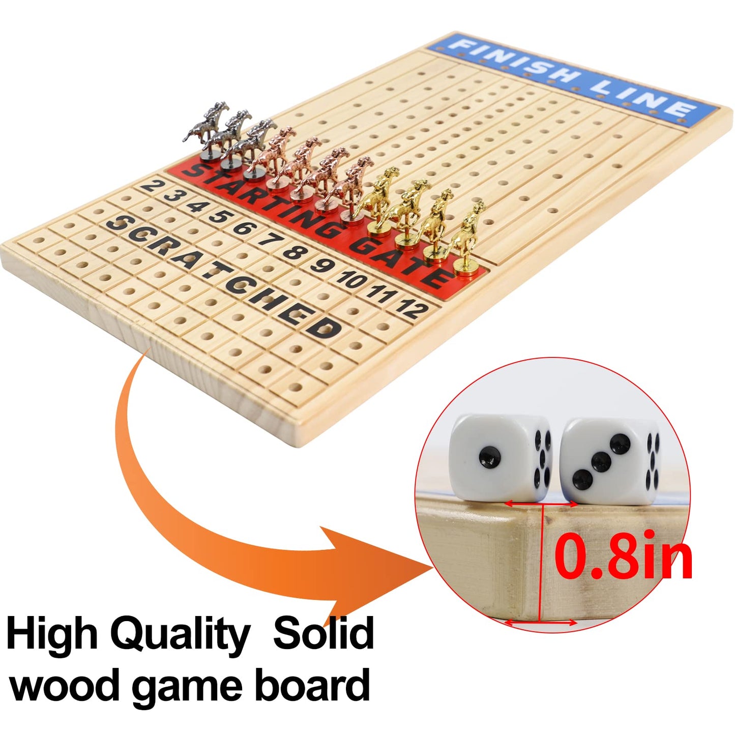 Grhonior 21-Inch Horse Racing Board Game with 11 Luxury Metal Horses – Finish LINE Race Board