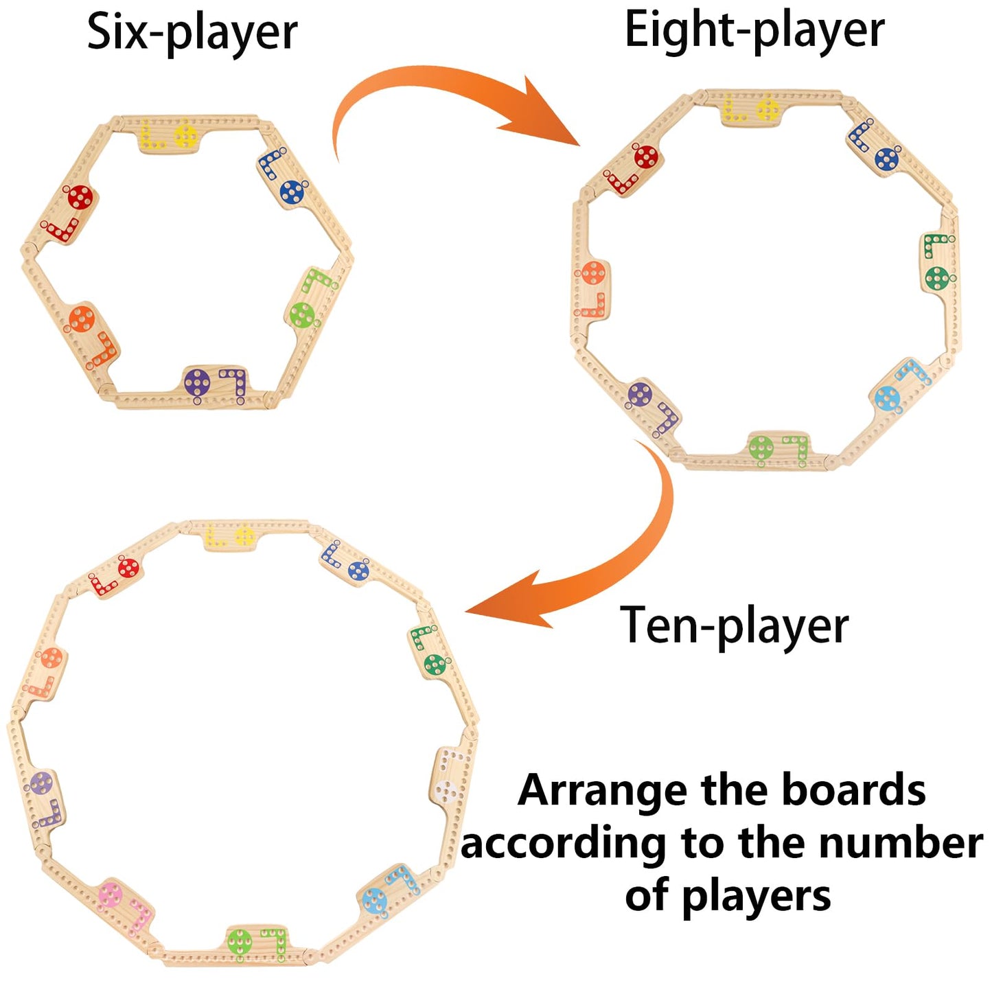 Grhonior Upgraded 10-Player Interlocking Pegs & Jokers Board Game – Wooden, Portable Marbles & Cards