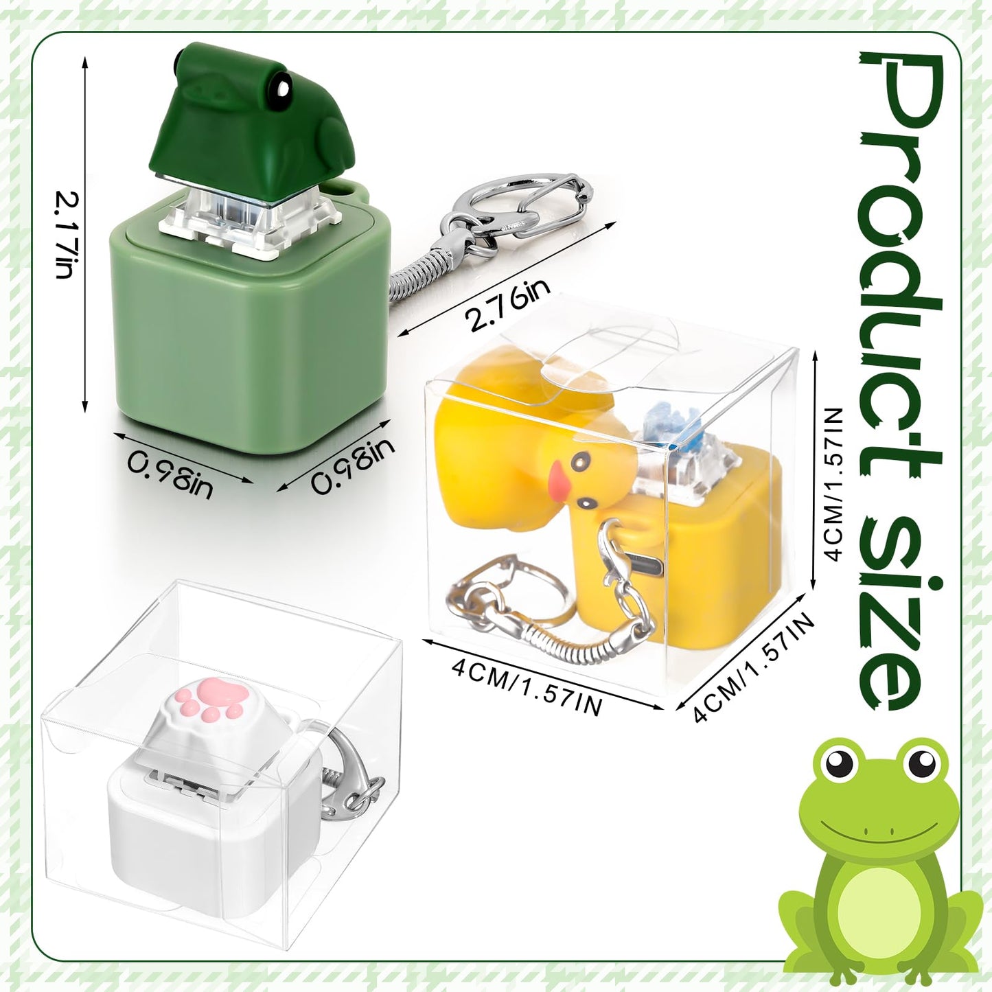 Grinsvalley 3pc Frog Croaking & Duck Quacking Keychain Fidget with Colorful Lights