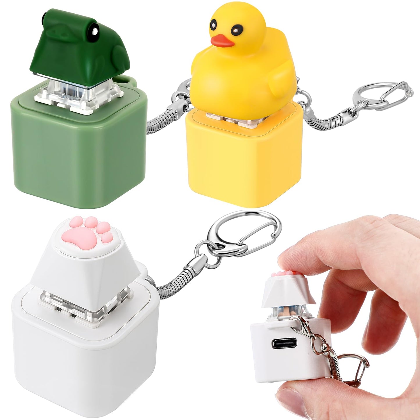 Grinsvalley 3pc Frog Croaking & Duck Quacking Keychain Fidget with Colorful Lights