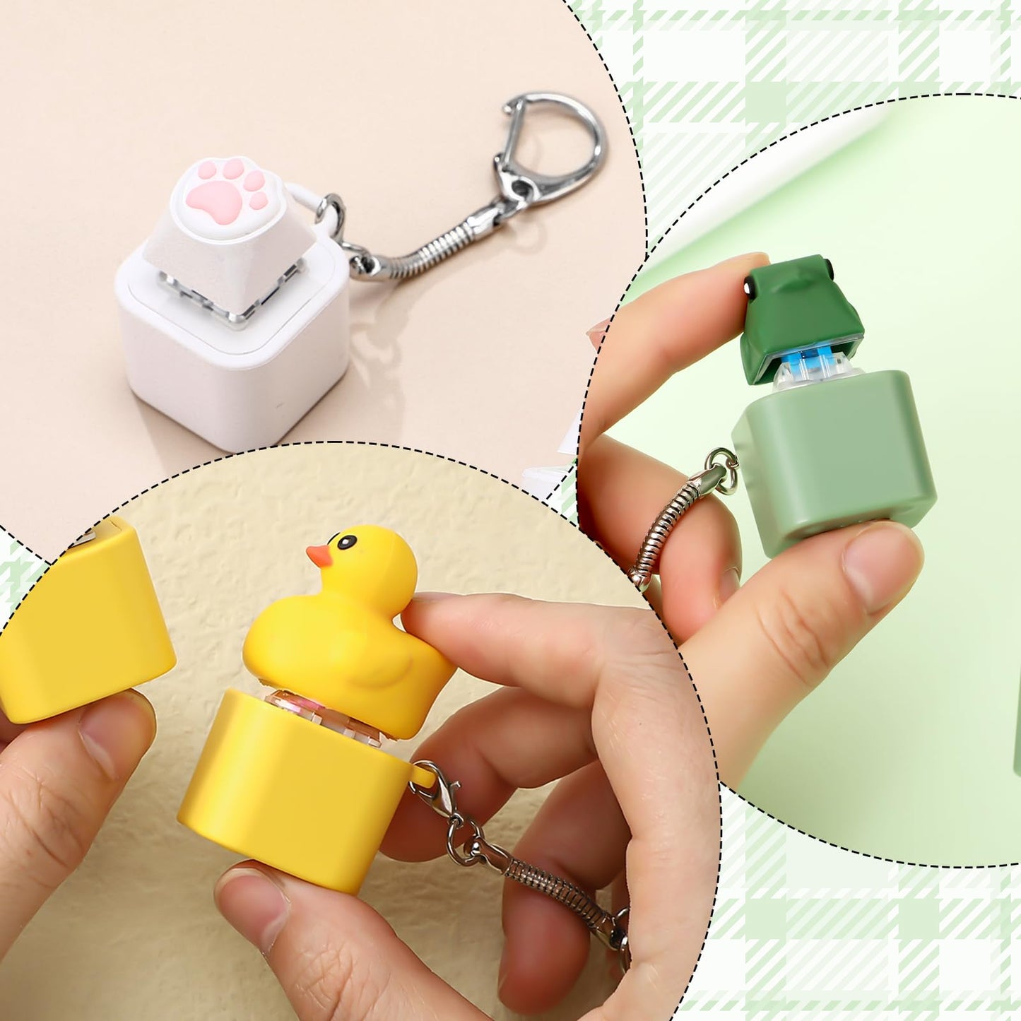 Grinsvalley 3pc Frog Croaking & Duck Quacking Keychain Fidget with Colorful Lights