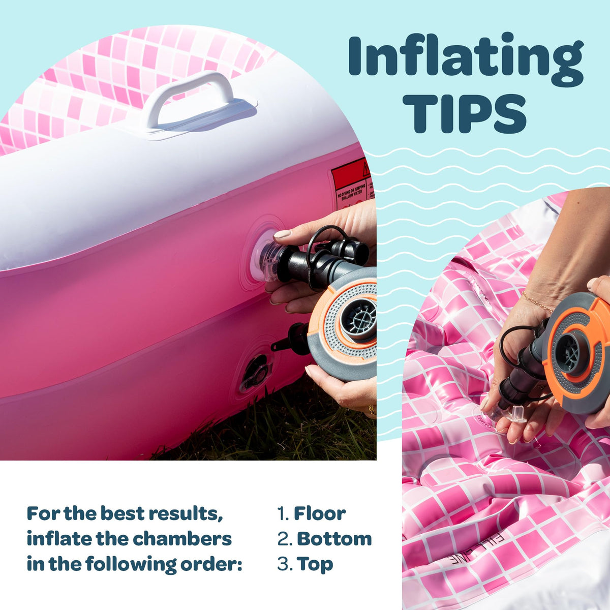 GRIP A POOL 2-in-1 Inflatable Kiddie Pool – 65x39x10 in, Soft Cushioned Floor, Handles, Drain