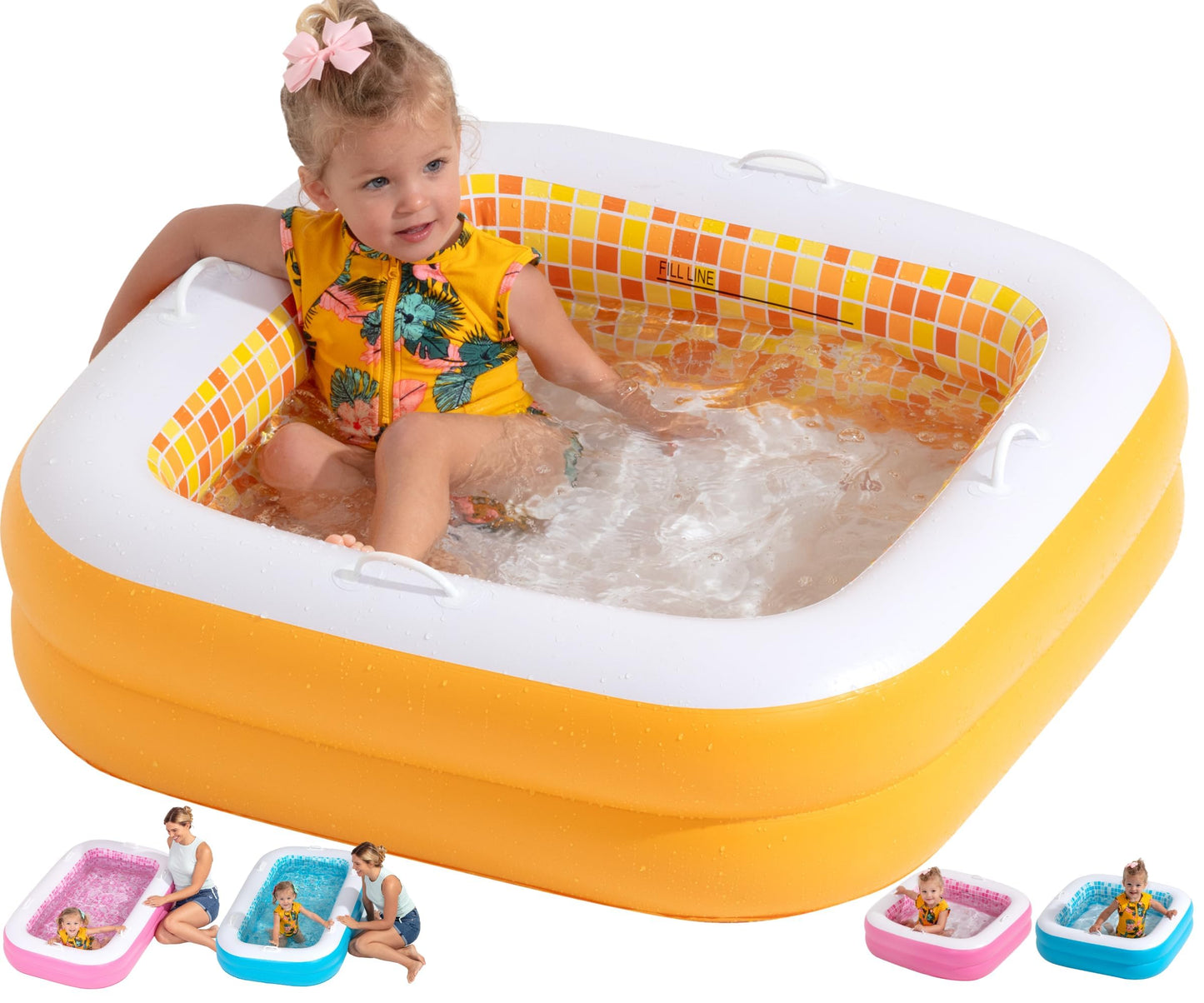 GRIP A POOL Baby & Toddler Pool with Cushioned Floor, Handles & Drain — 34x10 Square