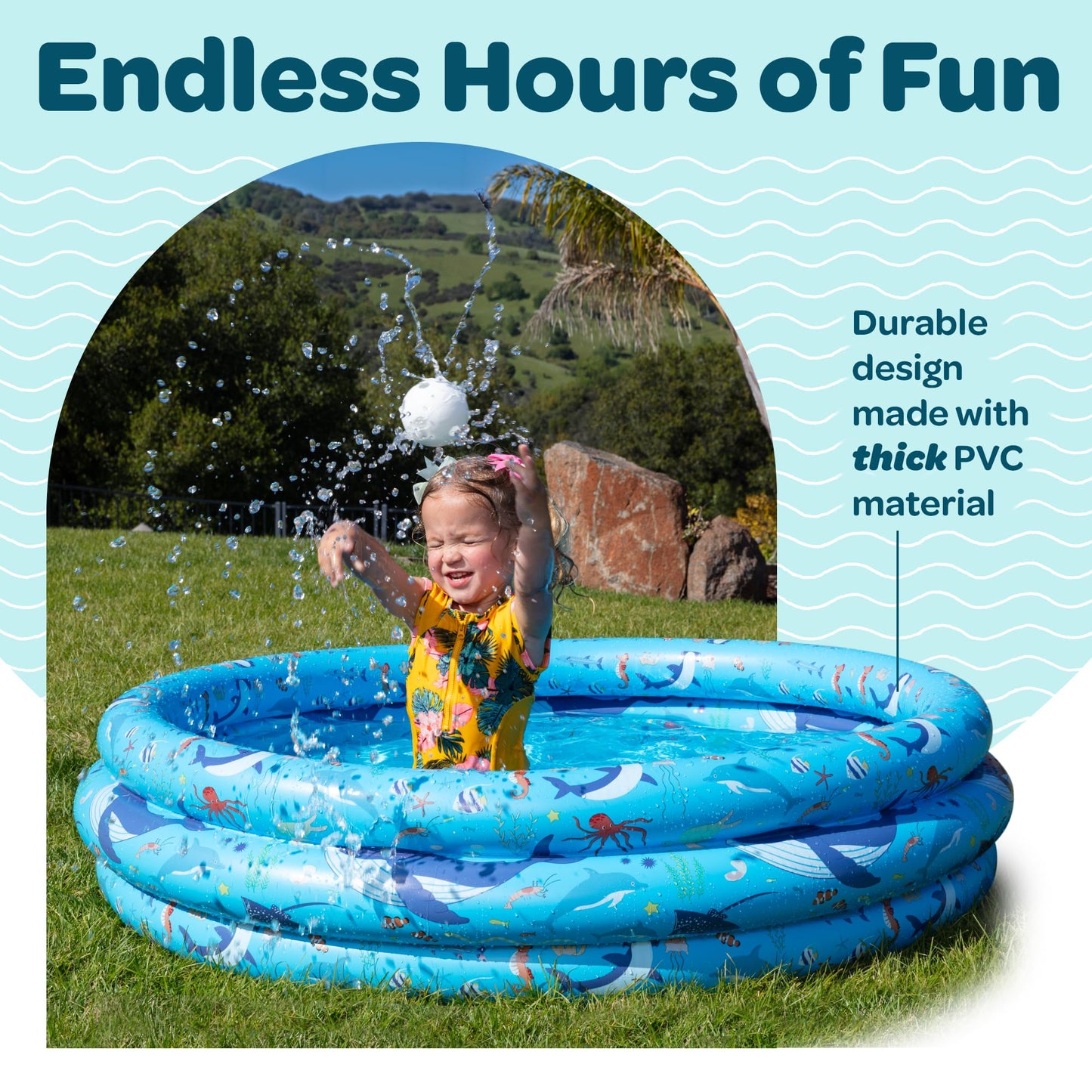 GRIP A POOL Inflatable Kiddie Pool 48x12in – Toddler Round Pool for Outdoor Water Play