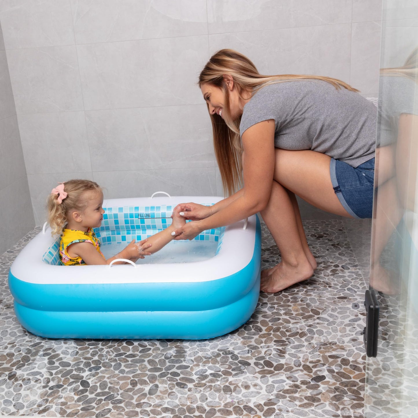 GRIP A POOL Inflatable Baby Pool for Toddlers 1-3 — 34x10 Inch Square Pool with Handles and Soft Floor