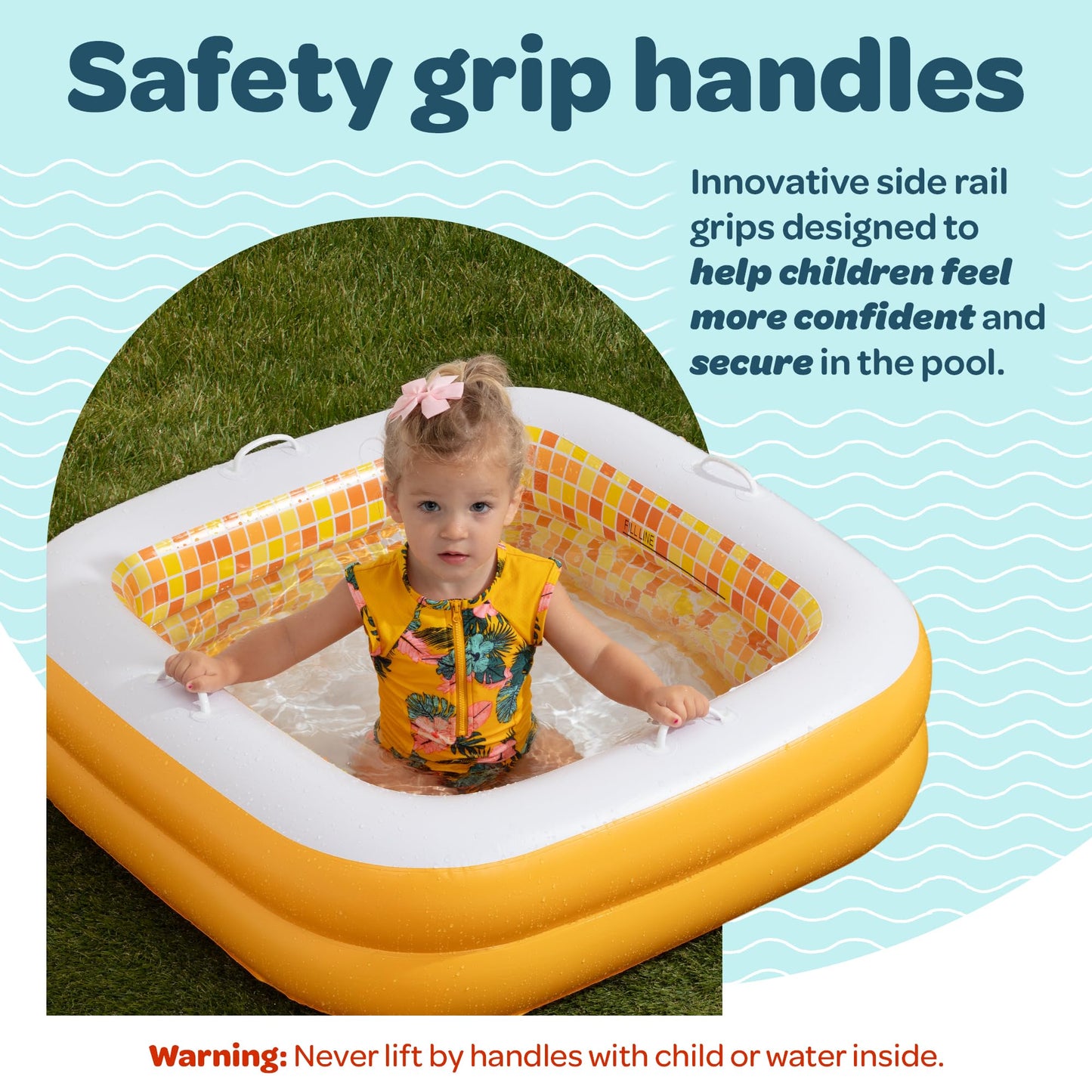 GRIP A POOL Baby & Toddler Pool with Cushioned Floor, Handles & Drain — 34x10 Square