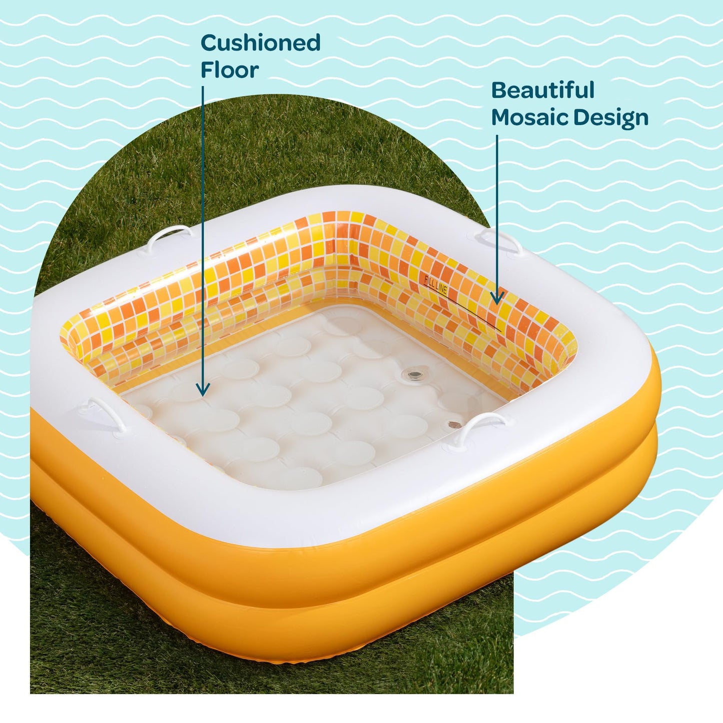 GRIP A POOL Baby & Toddler Pool with Cushioned Floor, Handles & Drain — 34x10 Square