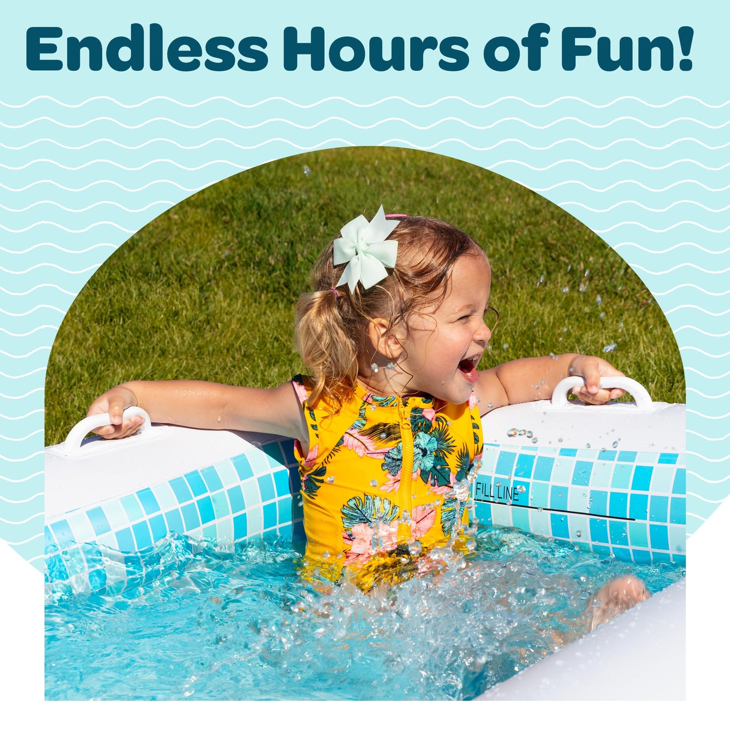 GRIP A POOL 2-in-1 Inflatable Kiddie Pool — 65x39x10 in, Soft Cushioned Floor & Side Rail Handles