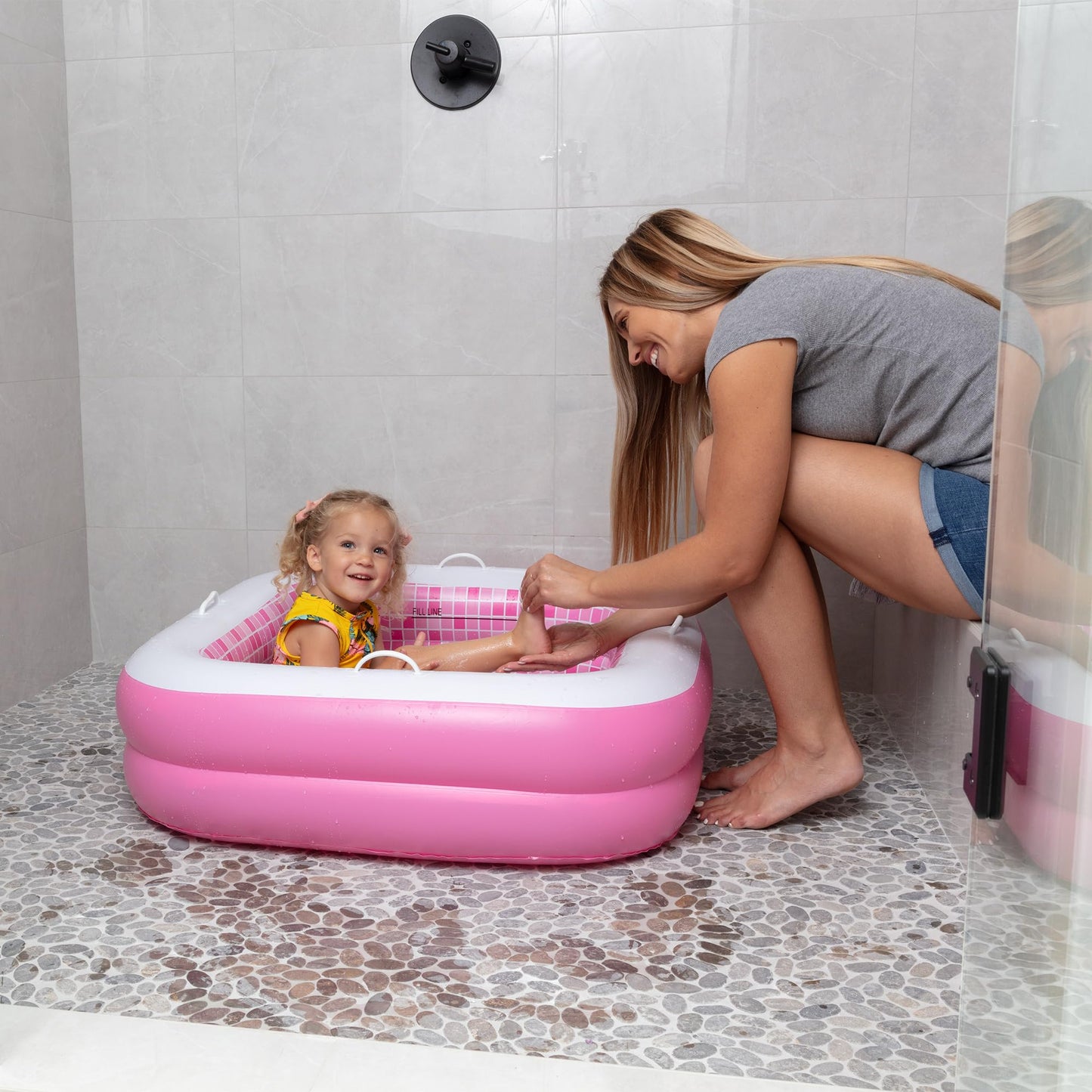 GRIP A POOL Inflatable Baby Pool for Toddlers 1-3 — 34x10 in, Handles, Soft Floor, Drain