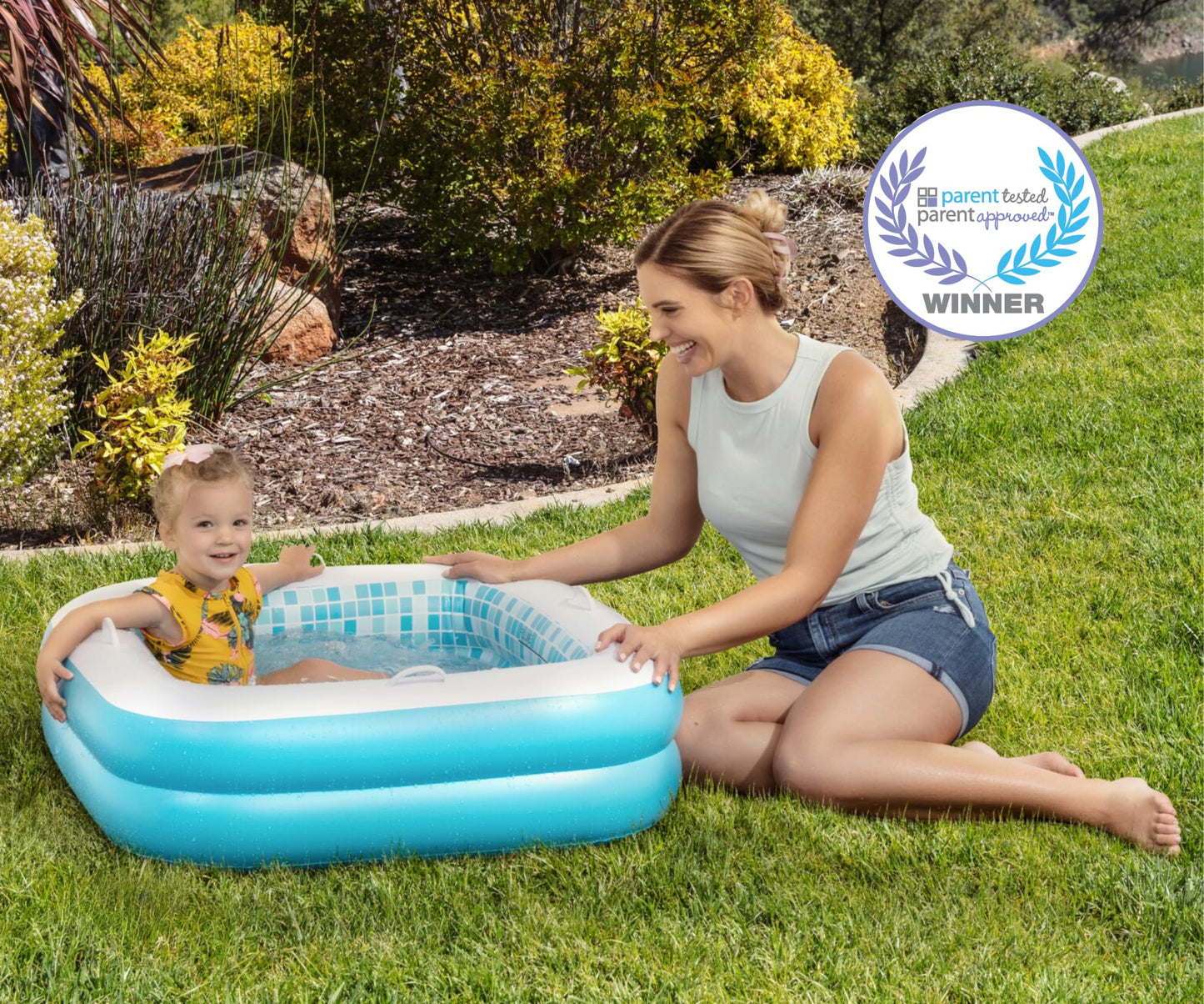 GRIP A POOL Inflatable Baby Pool for Toddlers 1-3 — 34x10 Inch Square Pool with Handles and Soft Floor