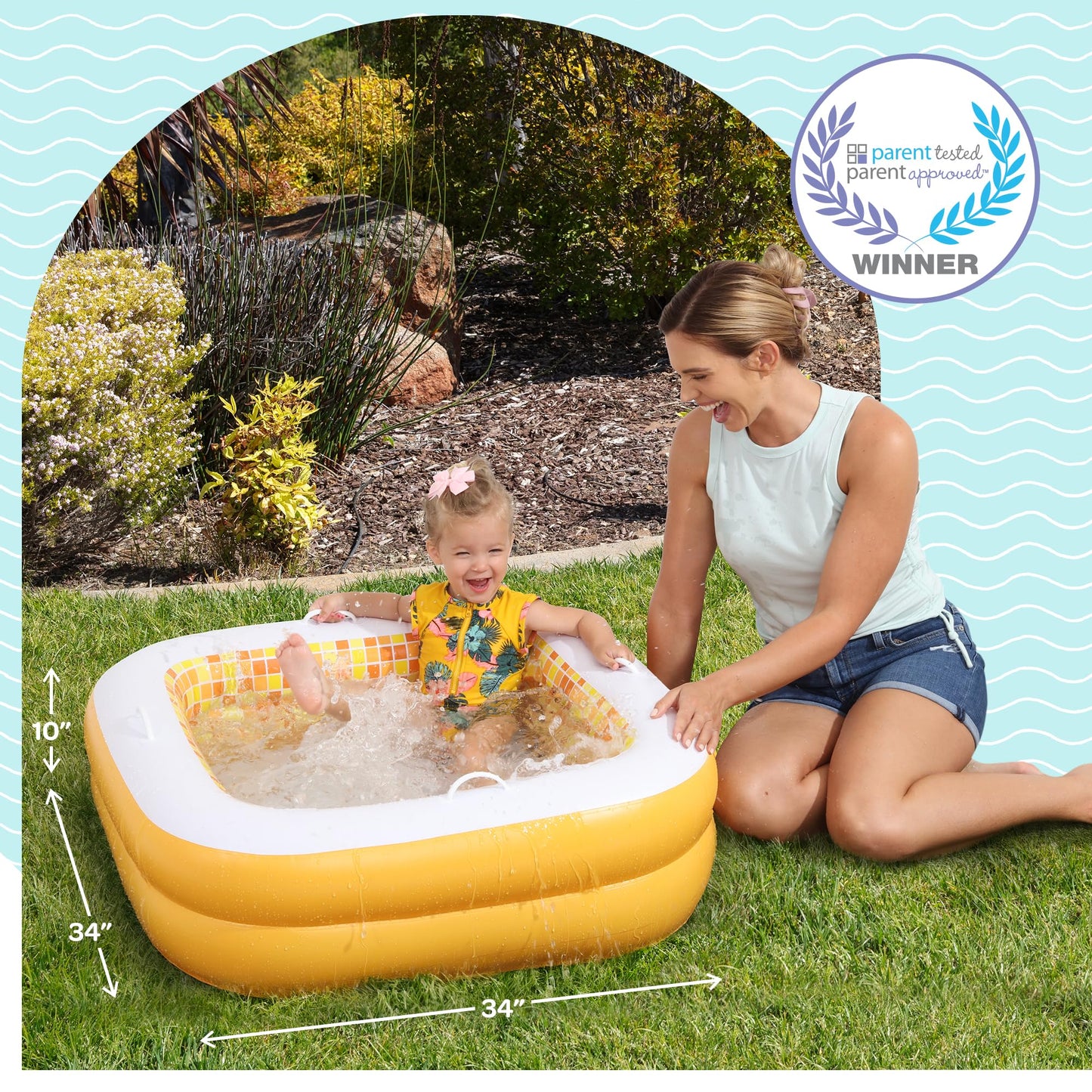 GRIP A POOL Baby & Toddler Pool with Cushioned Floor, Handles & Drain — 34x10 Square