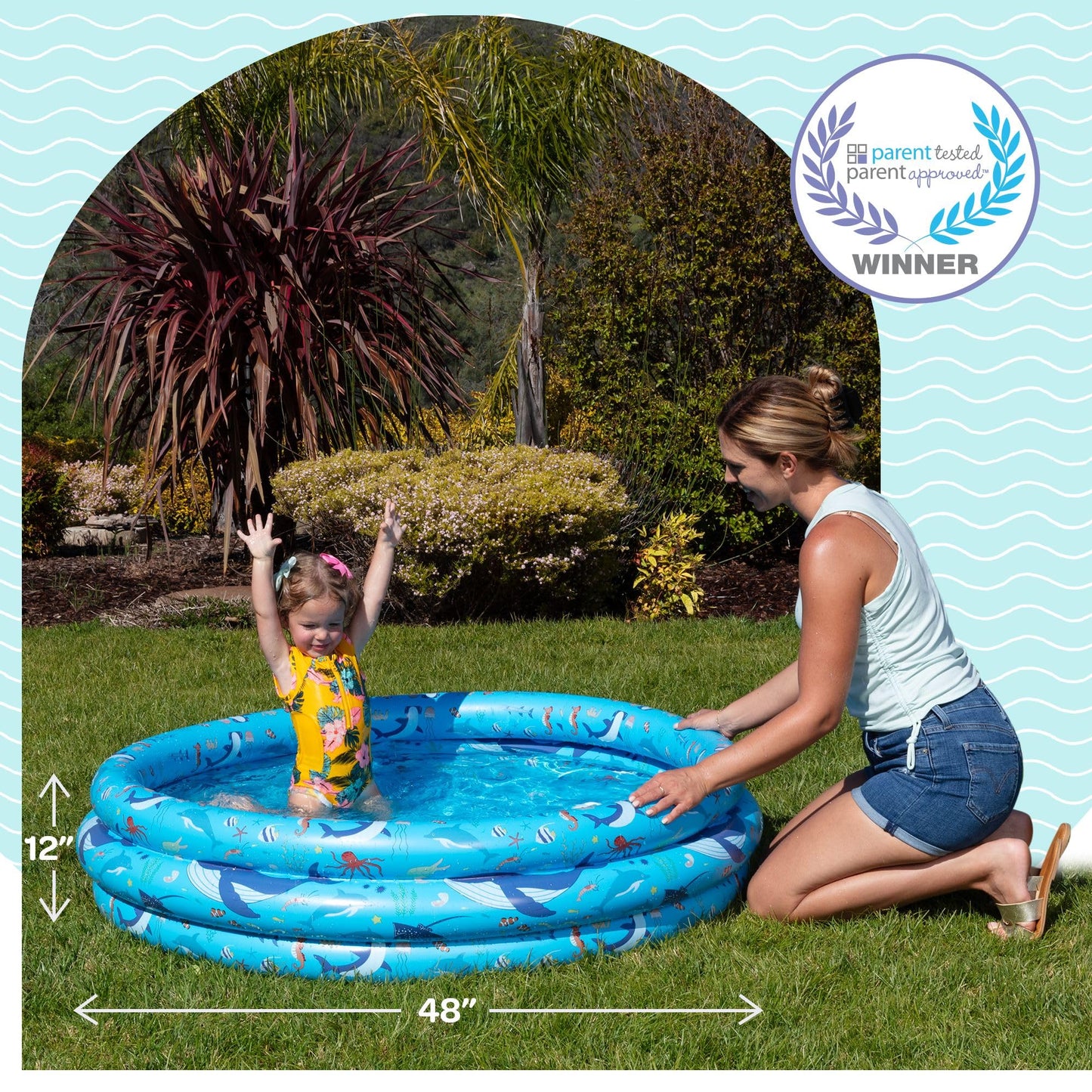 GRIP A POOL Inflatable Kiddie Pool 48x12in – Toddler Round Pool for Outdoor Water Play