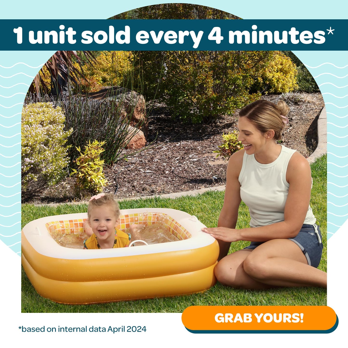 GRIP A POOL Baby & Toddler Pool with Cushioned Floor, Handles & Drain — 34x10 Square
