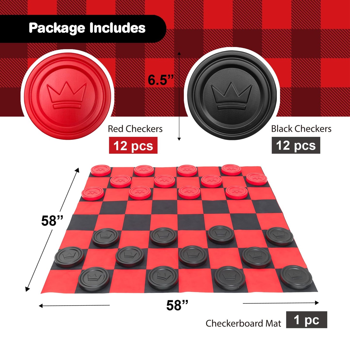 Grip Kids Jumbo Checkers Set with Storage Bag – 58-Inch Mat for Indoor & Outdoor Play (Amazon Exclusive)