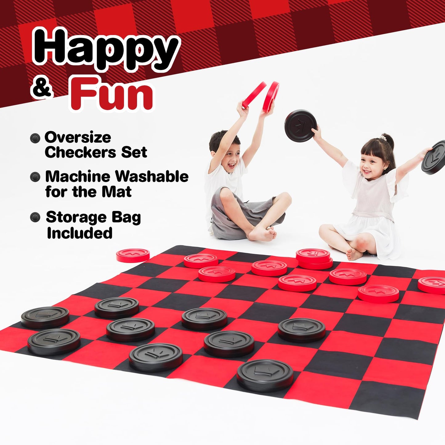 Grip Kids Jumbo Checkers Set with Storage Bag – 58-Inch Mat for Indoor & Outdoor Play (Amazon Exclusive)