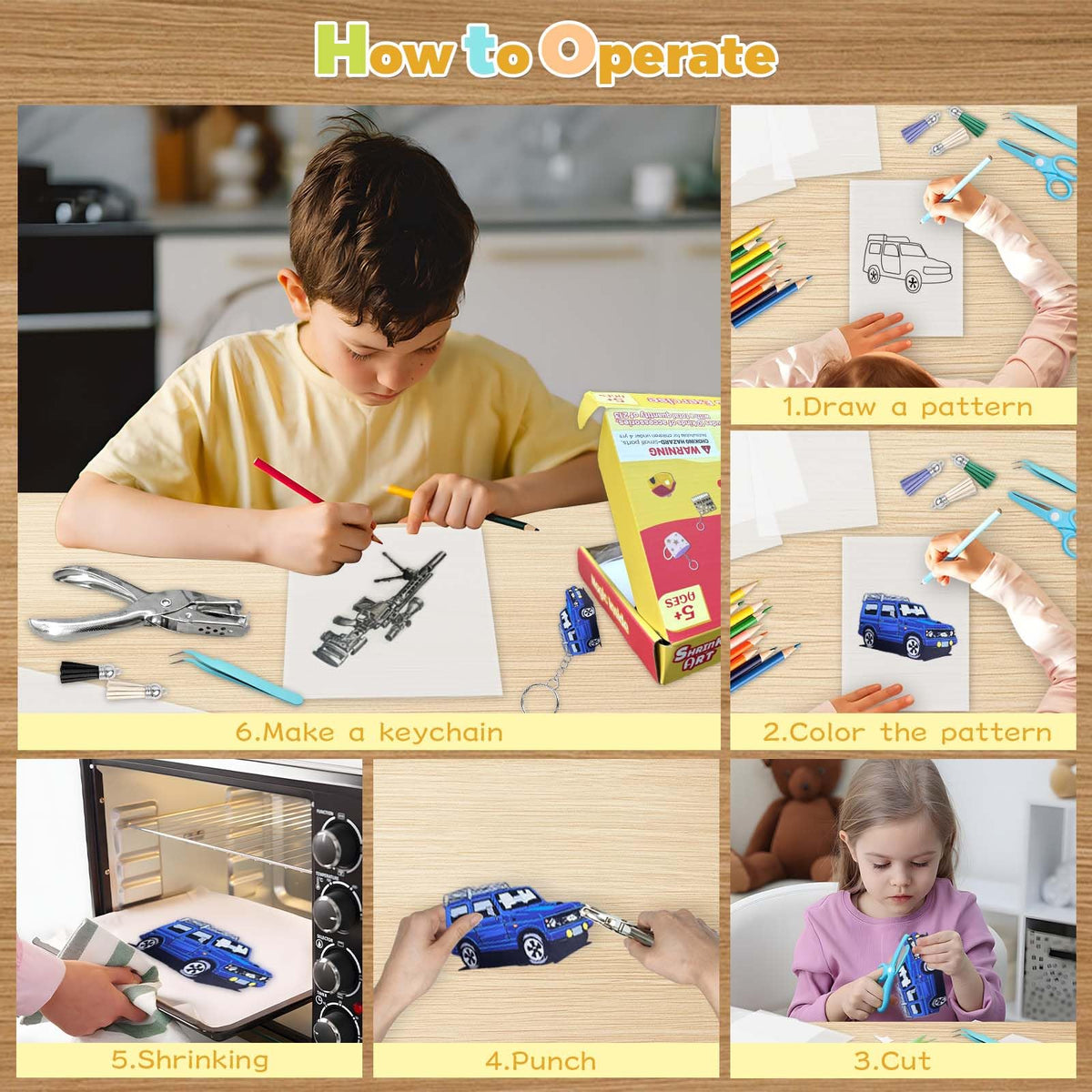 Grnheat 213 Shrinky Sheets Keychain Kit – 20 Sheets, Tassels, Key Rings & Accessories