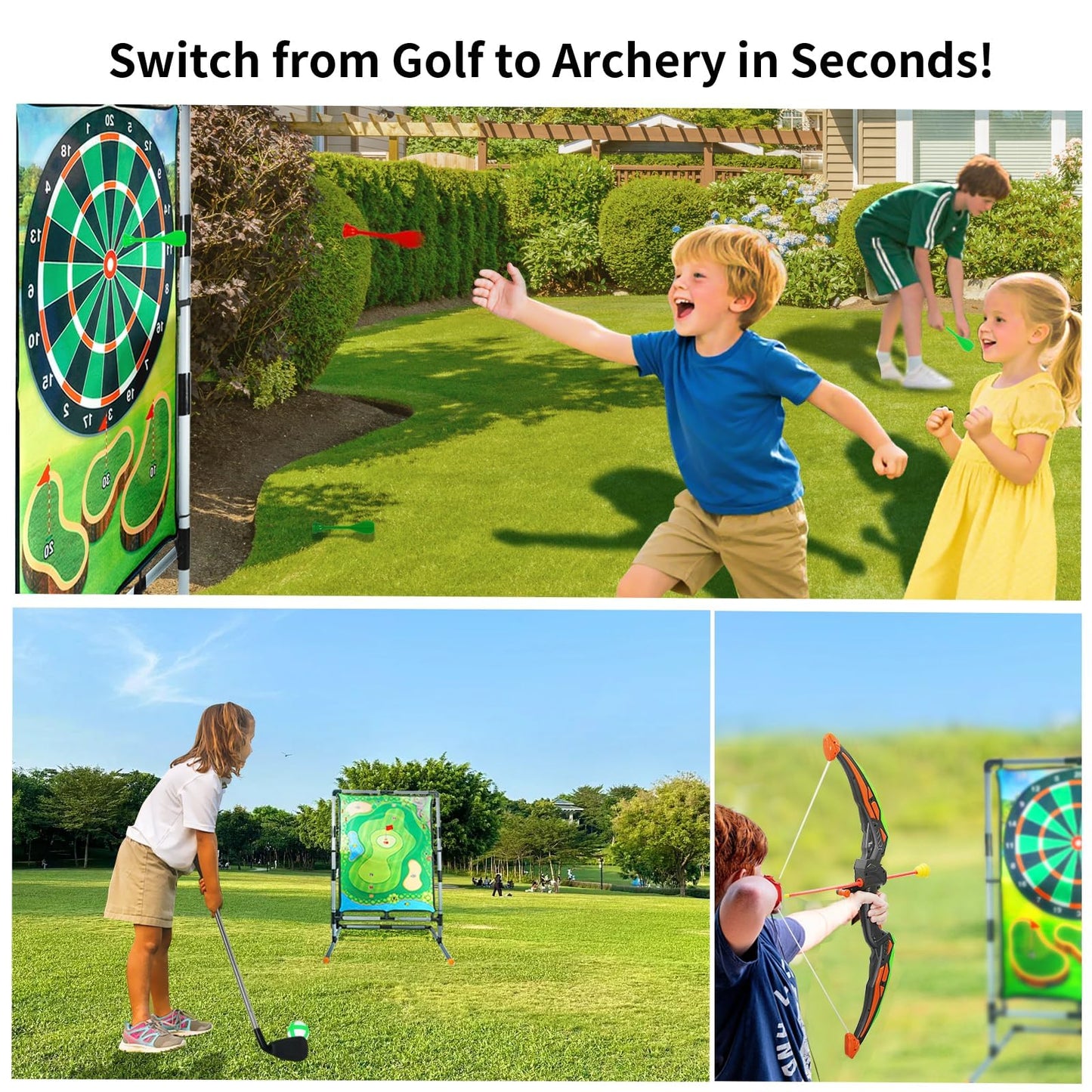 grnpeak Golf Chipping Game with Stand — 4-in-1 Multi-Sport Practice Set for Backyard, Indoor & Outdoor