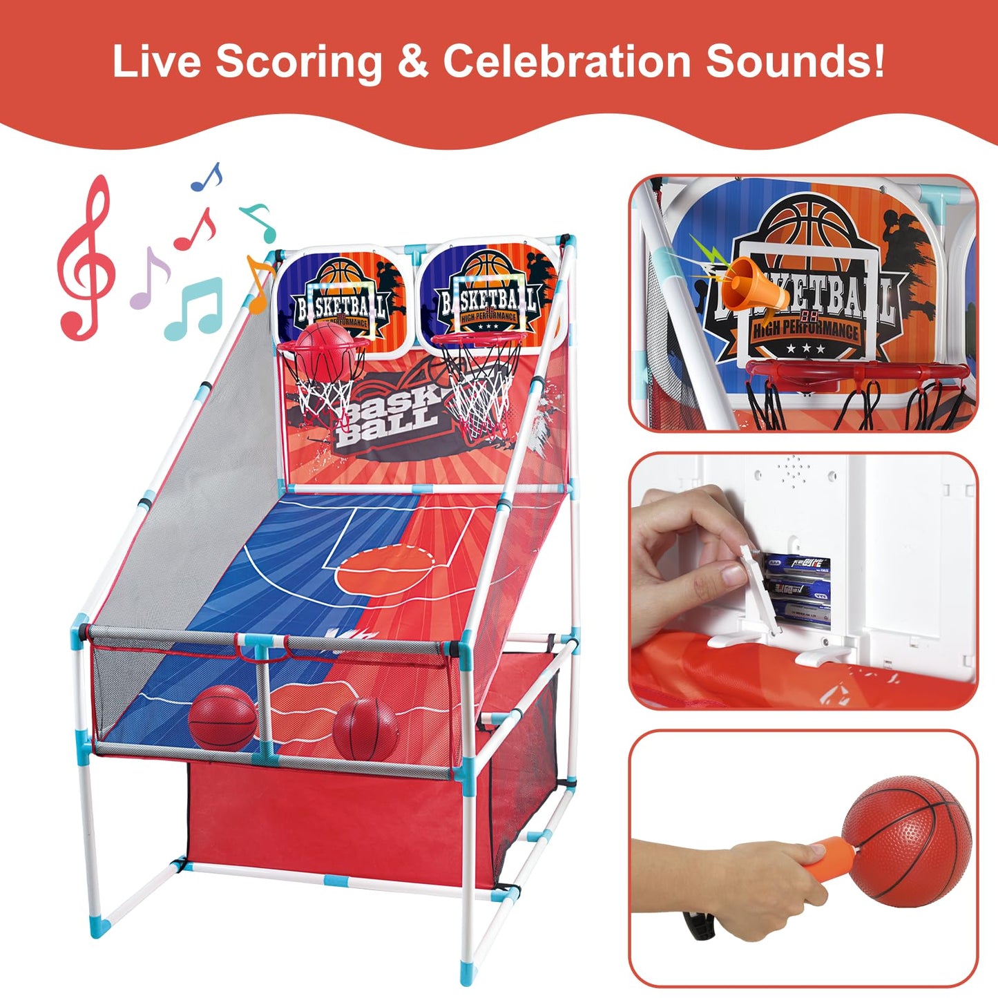 grnpeak Basketball Arcade Game - 2-Player Indoor Hoop for Kids | Balls & Pump Included