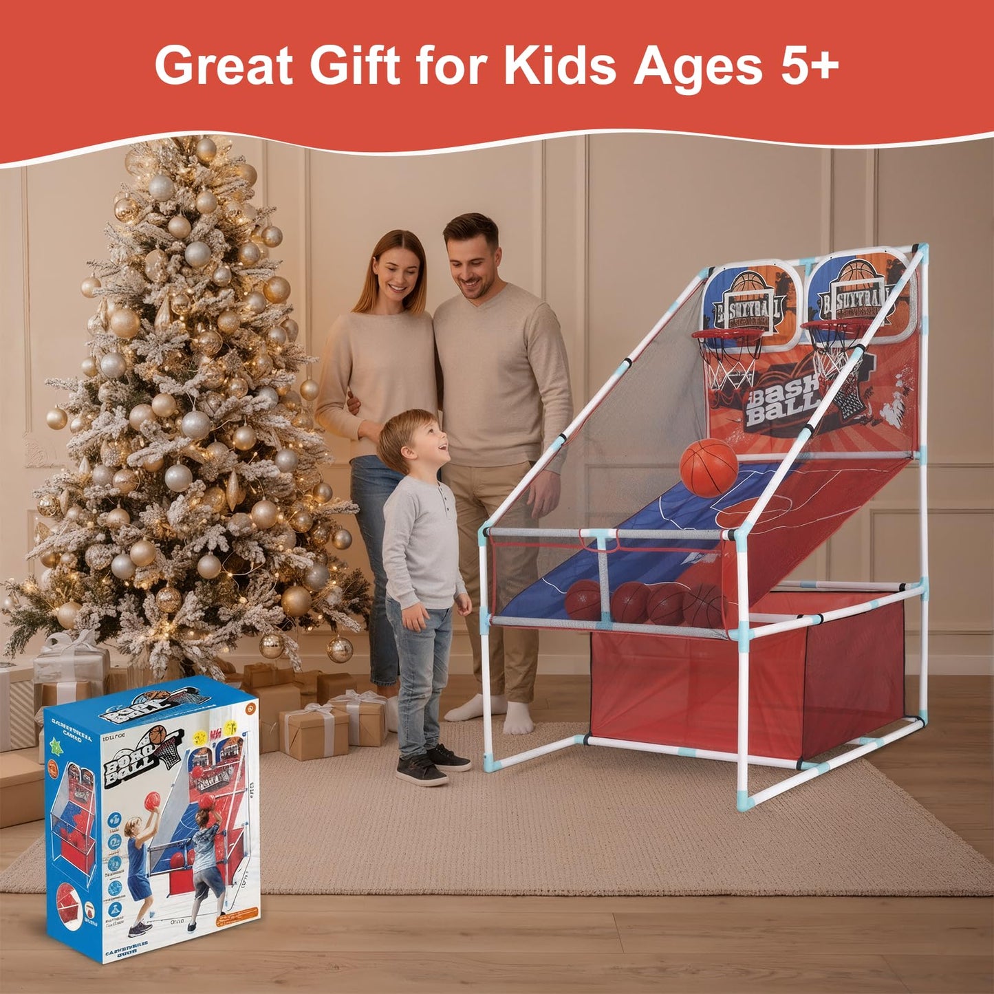 grnpeak Basketball Arcade Game - 2-Player Indoor Hoop for Kids | Balls & Pump Included