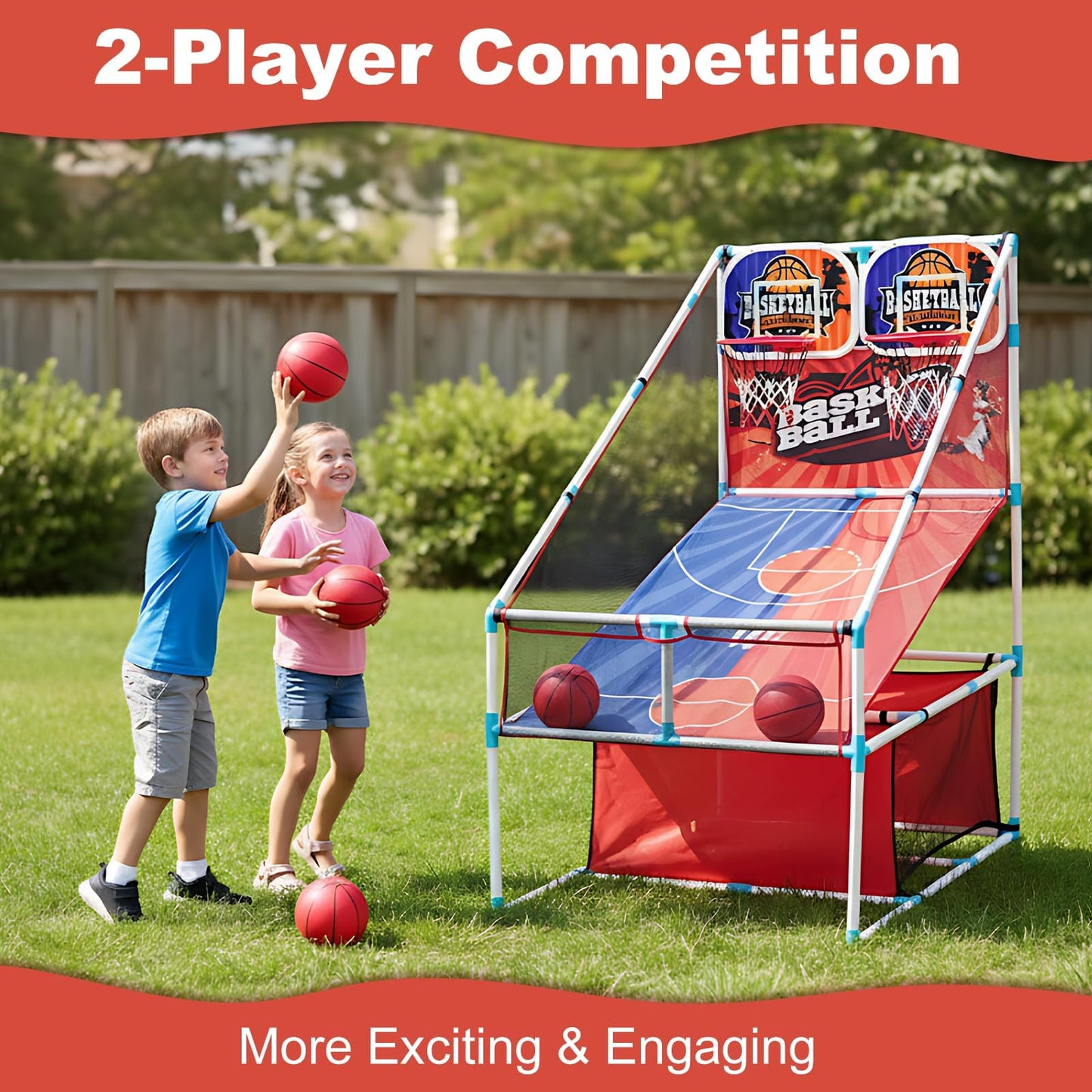 grnpeak Basketball Arcade Game - 2-Player Indoor Hoop for Kids | Balls & Pump Included