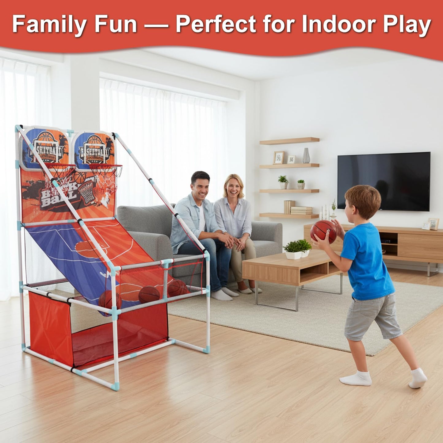 grnpeak Basketball Arcade Game - 2-Player Indoor Hoop for Kids | Balls & Pump Included