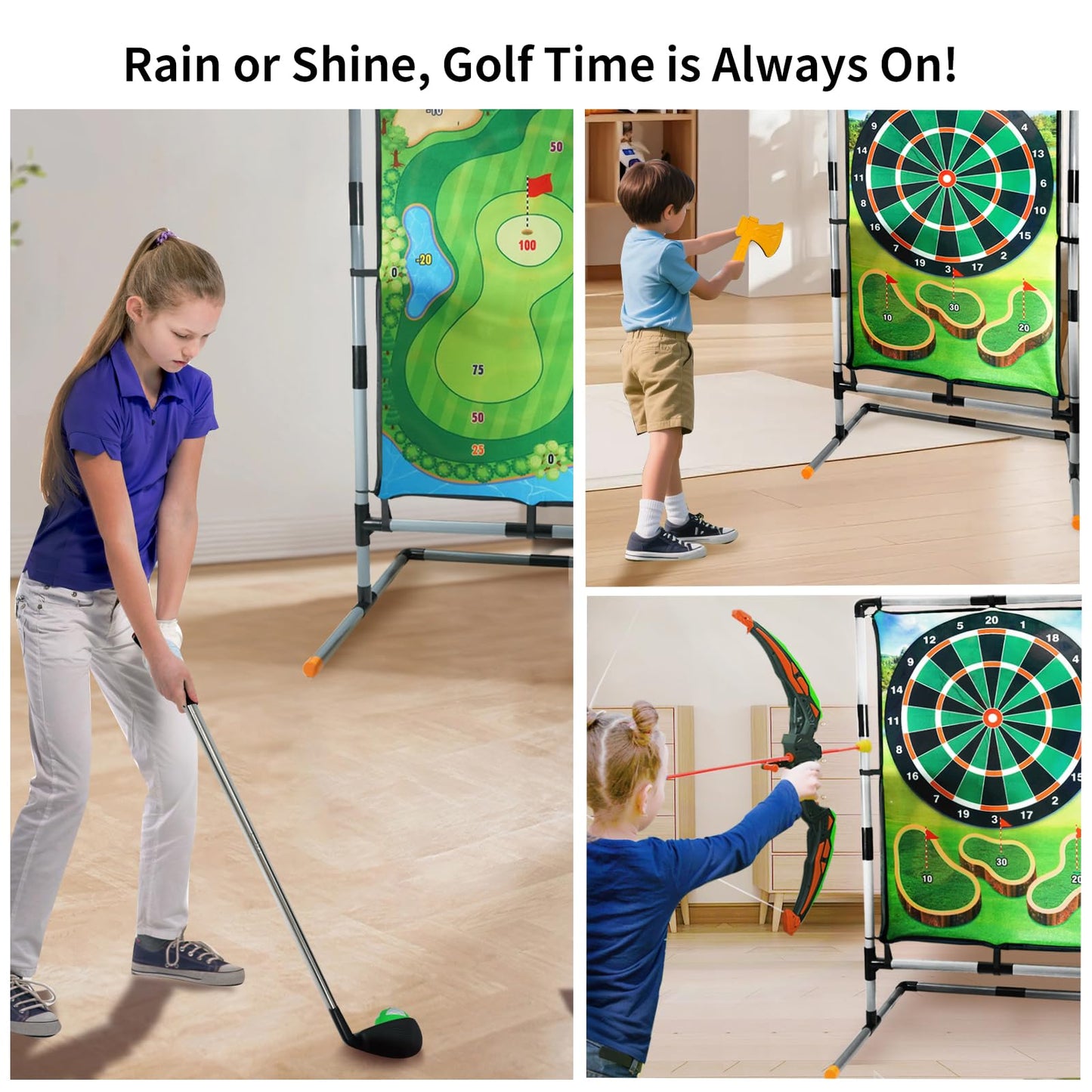 grnpeak Golf Chipping Game with Stand — 4-in-1 Multi-Sport Practice Set for Backyard, Indoor & Outdoor