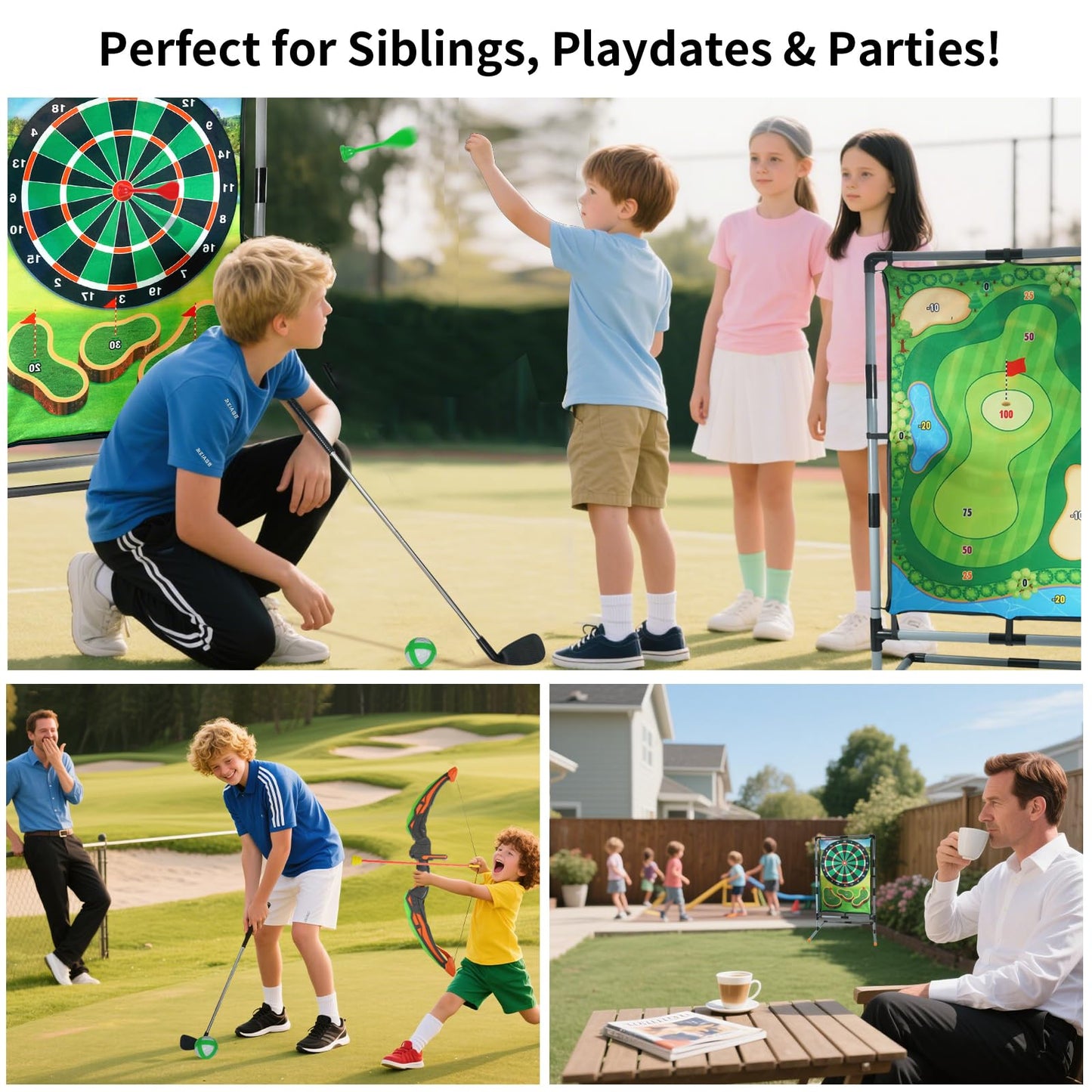 grnpeak Golf Chipping Game with Stand — 4-in-1 Multi-Sport Practice Set for Backyard, Indoor & Outdoor