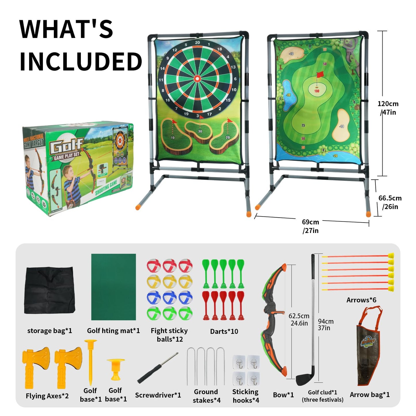 grnpeak Golf Chipping Game with Stand — 4-in-1 Multi-Sport Practice Set for Backyard, Indoor & Outdoor