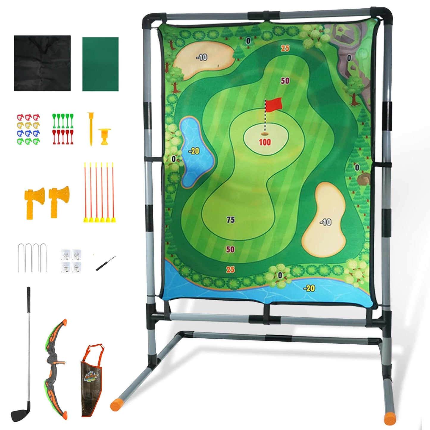 grnpeak Golf Chipping Game with Stand — 4-in-1 Multi-Sport Practice Set for Backyard, Indoor & Outdoor
