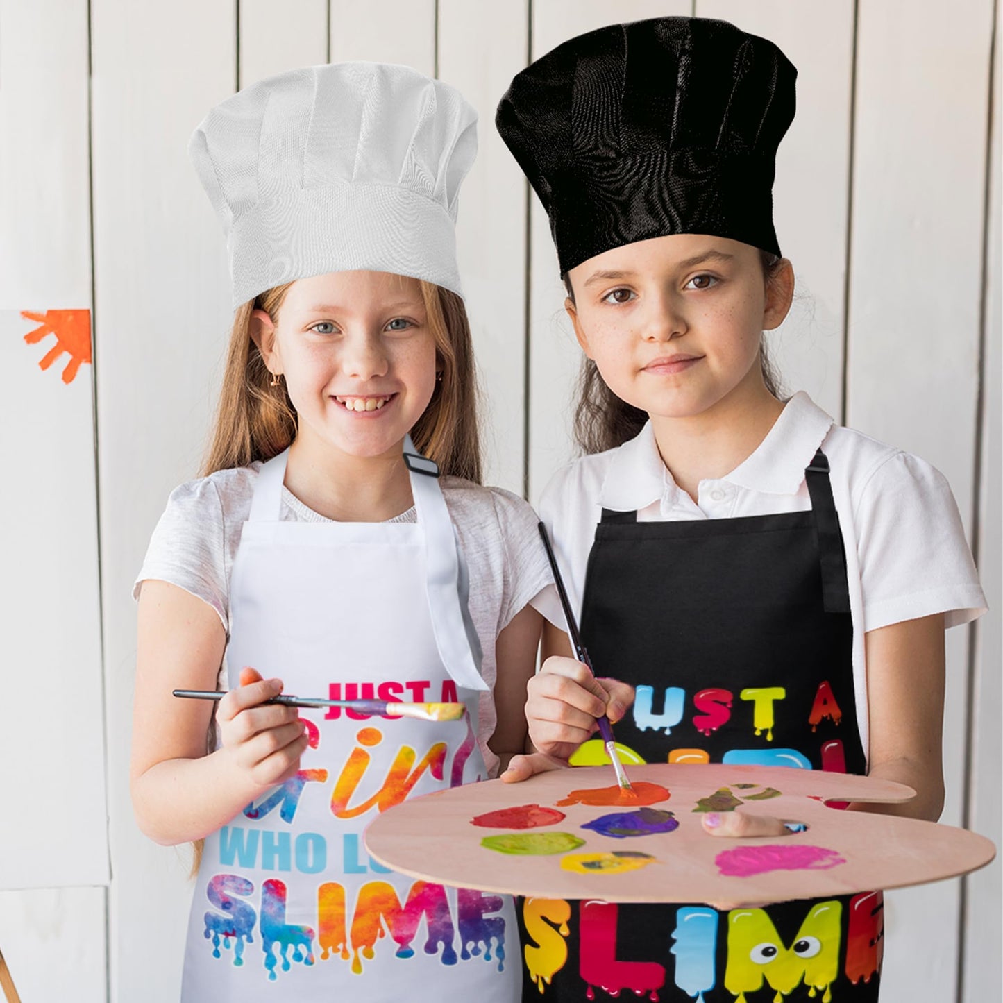 GROBRO7 Kids Apron & Chef Hat Set Just A Girl Who Loves Slime Waterproof & Adjustable
