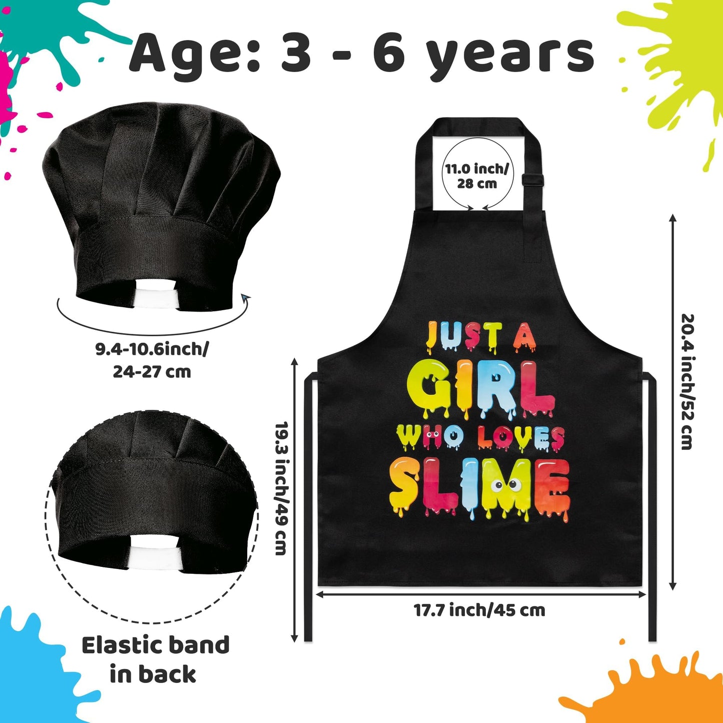 GROBRO7 Kids Apron & Chef Hat Set Just A Girl Who Loves Slime Waterproof & Adjustable