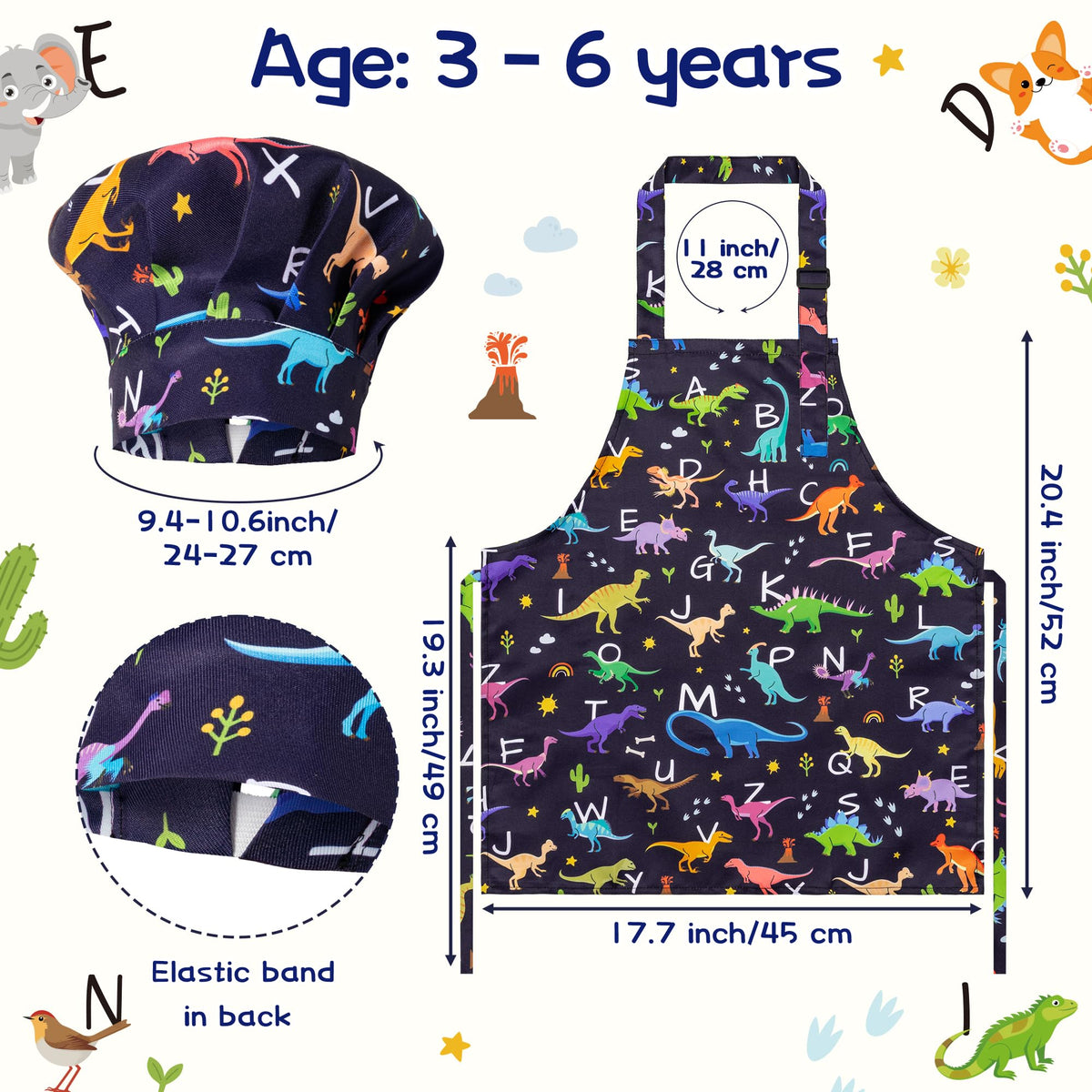 GROBRO7 4-Piece Kids Apron & Chef Hat Set – Adjustable Waterproof Kitchen Playwear