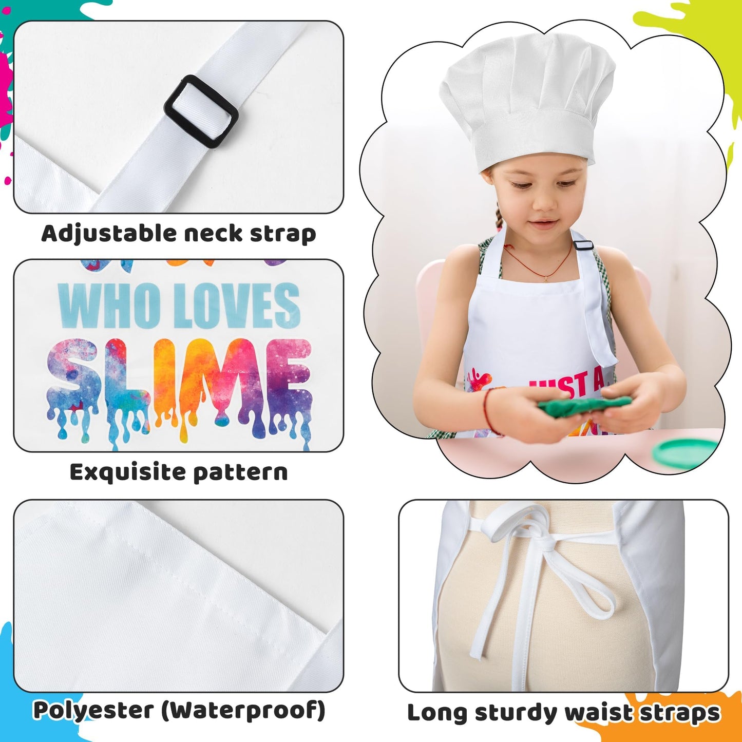 GROBRO7 Kids Apron & Chef Hat Set Just A Girl Who Loves Slime Waterproof & Adjustable