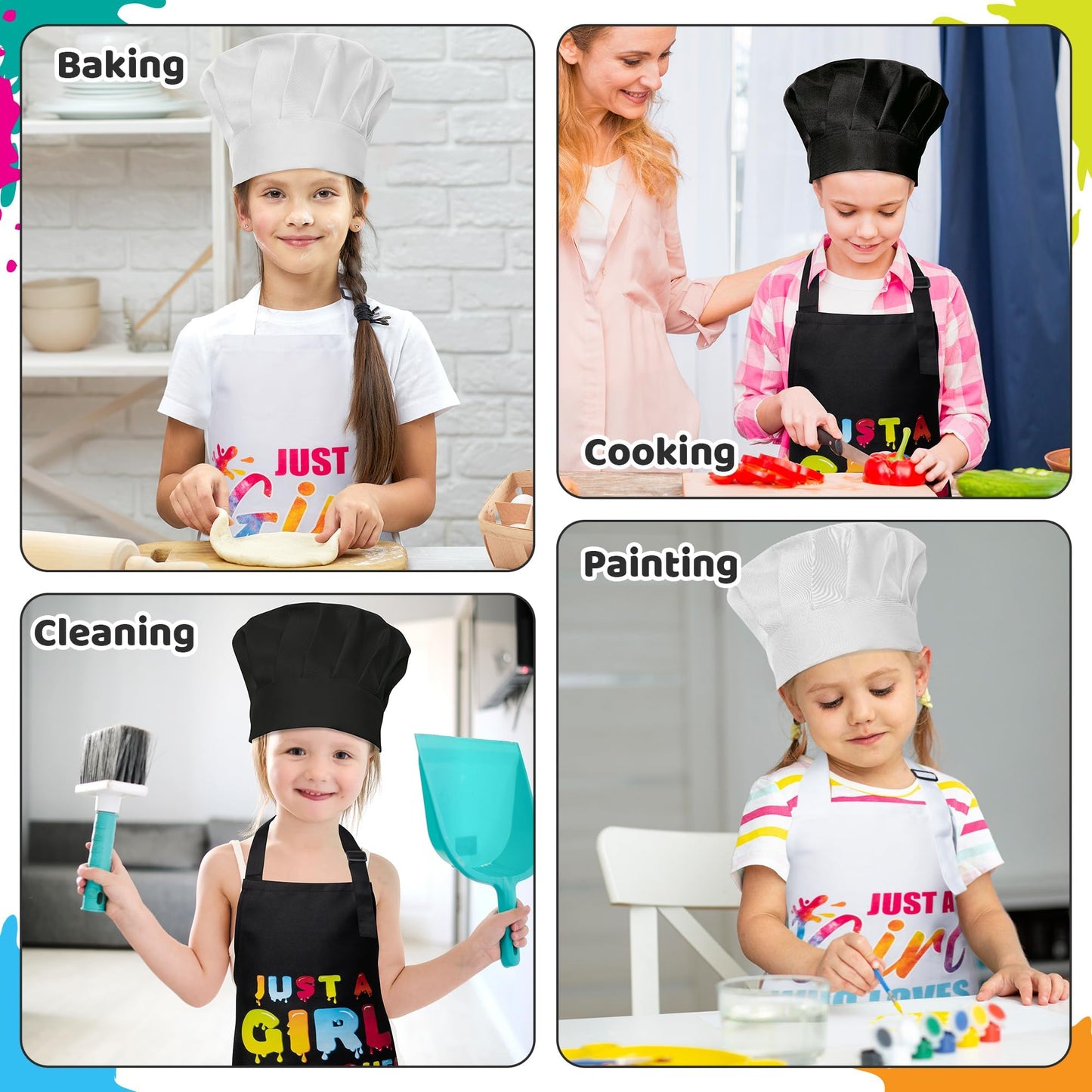 GROBRO7 Kids Apron & Chef Hat Set Just A Girl Who Loves Slime Waterproof & Adjustable