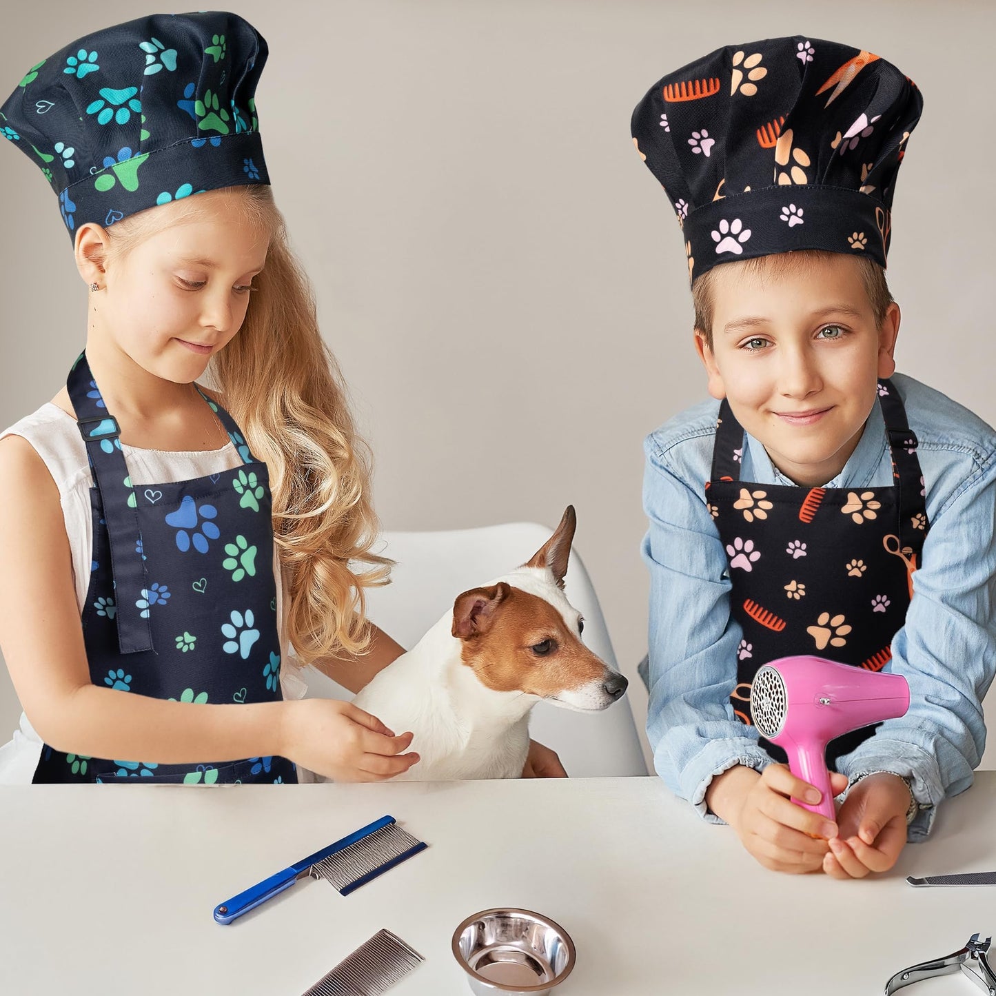 GROBRO7 4-Piece Kids Apron & Chef Hat Set – Adjustable, Waterproof, Ages 3-6