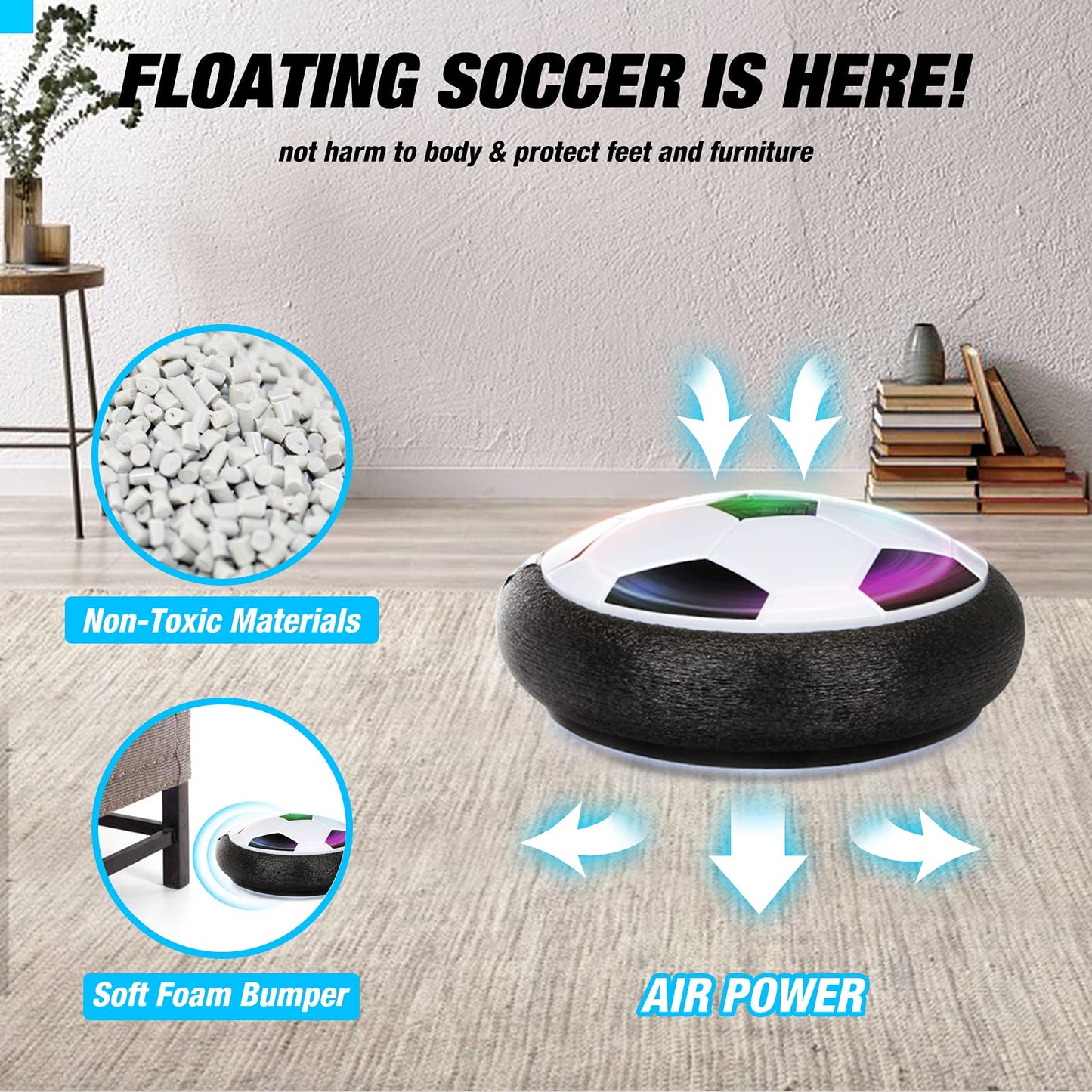 Growsland Hover Soccer Ball with 2 Goals - LED Indoor Soccer Toy