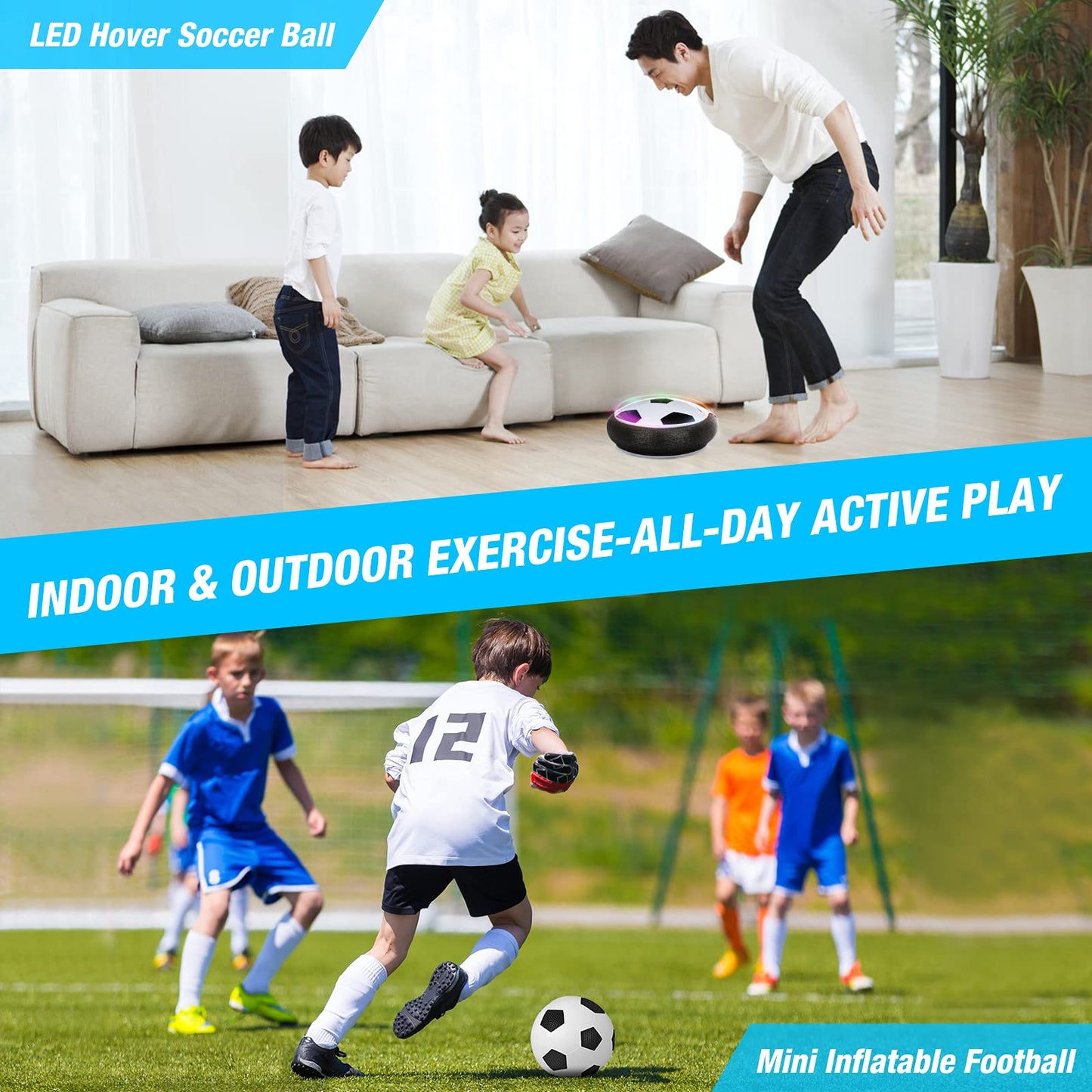 Growsland Hover Soccer Ball with 2 Goals - LED Indoor Soccer Toy