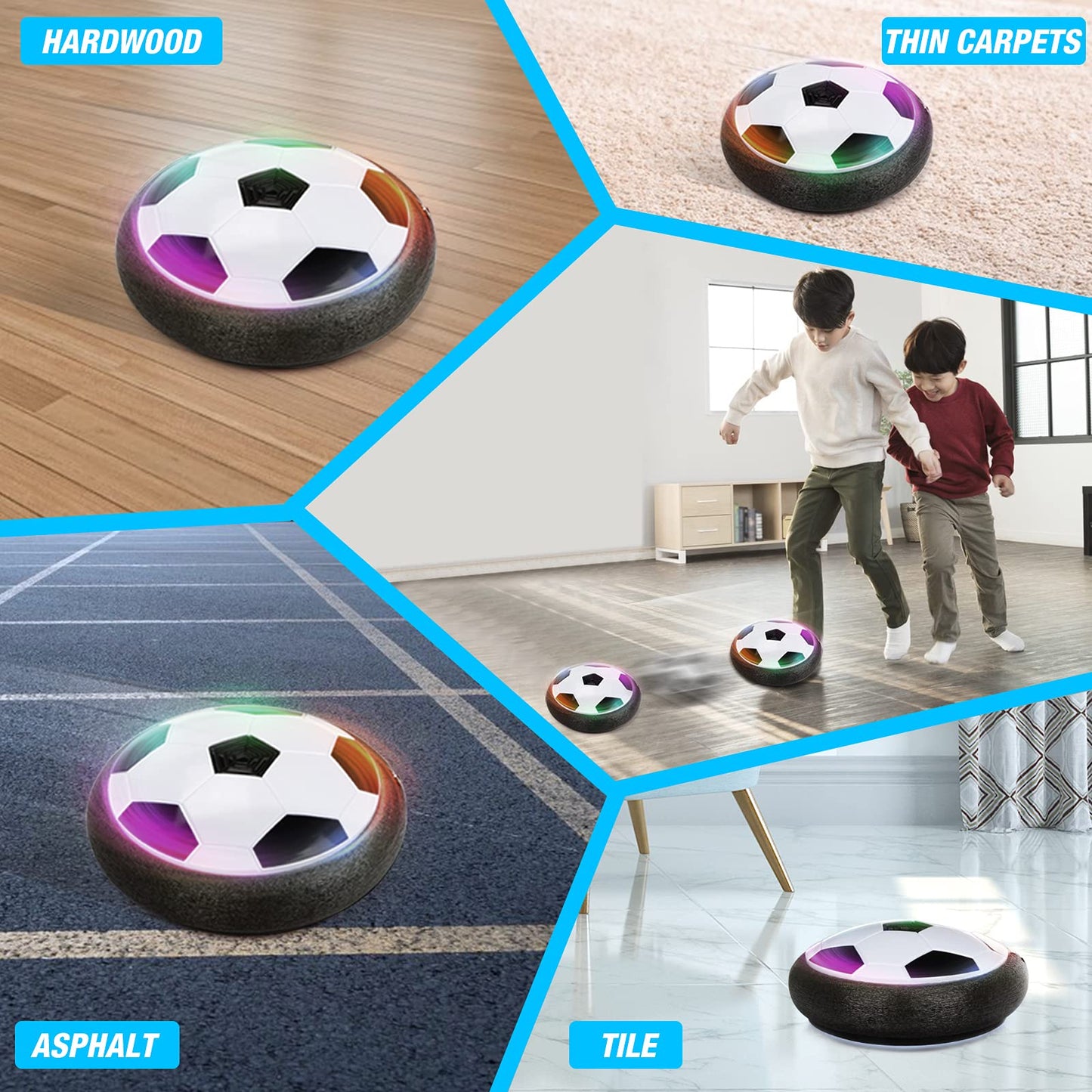 Growsland Hover Soccer Ball with 2 Goals - LED Indoor Soccer Toy