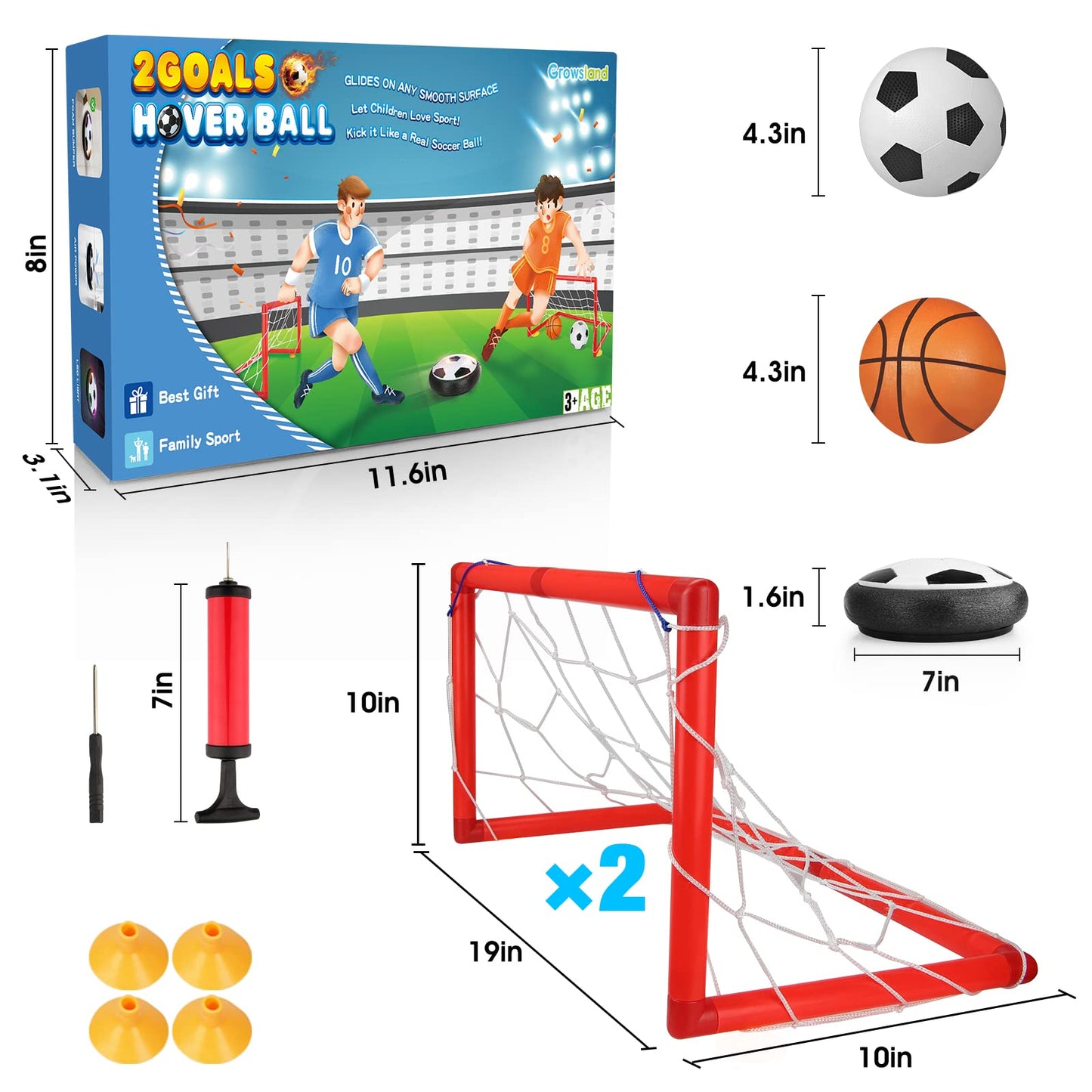 Growsland Hover Soccer Ball with 2 Goals - LED Indoor Soccer Toy