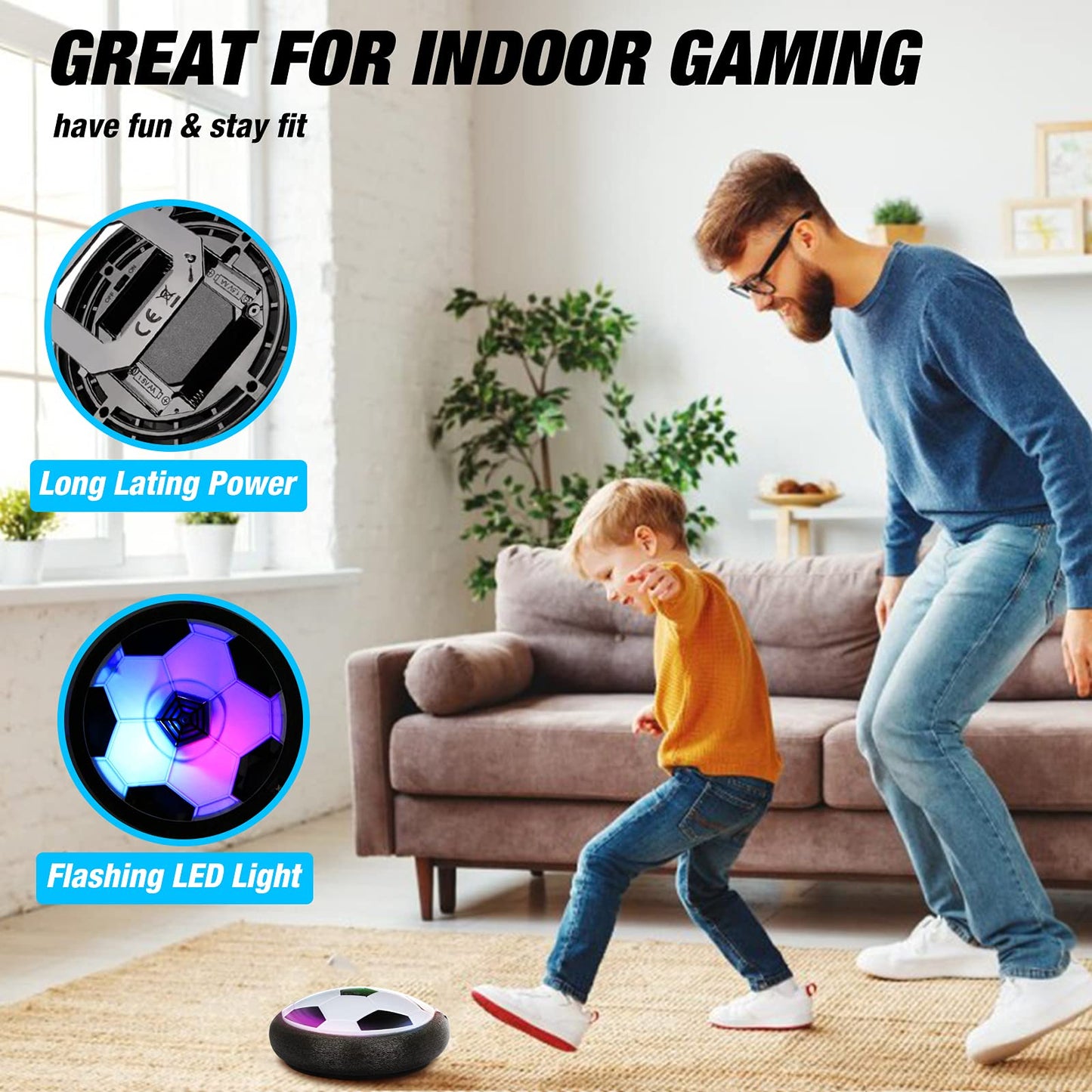 Growsland Hover Soccer Ball with 2 Goals - LED Indoor Soccer Toy