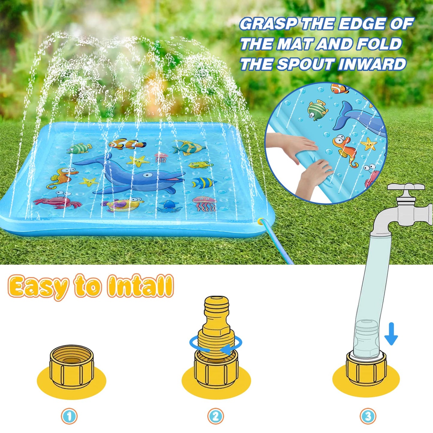 Growsland Splash Pad for Toddlers — 67-Inch Outdoor Water Sprinkler Play Mat for Kids 3–9 | Easy Setup & Safe PVC