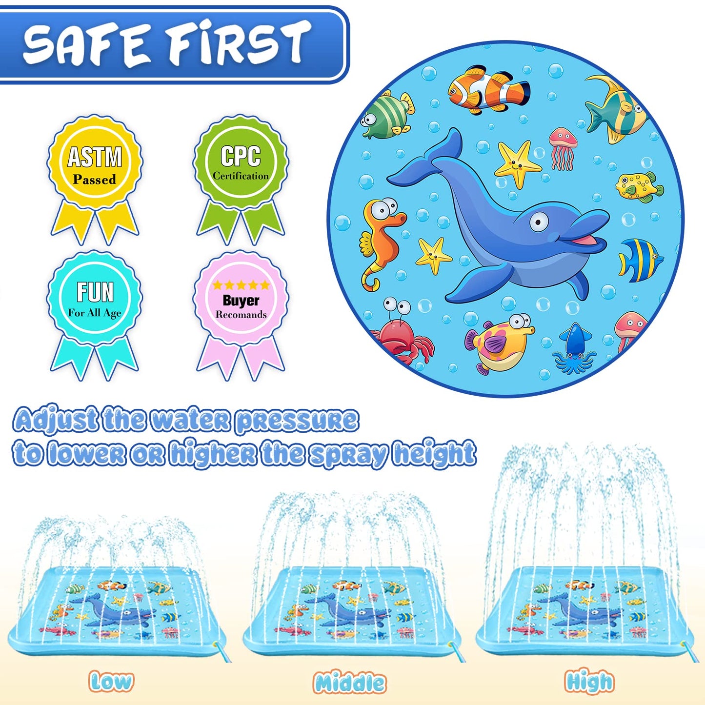 Growsland Splash Pad for Toddlers — 67-Inch Outdoor Water Sprinkler Play Mat for Kids 3–9 | Easy Setup & Safe PVC