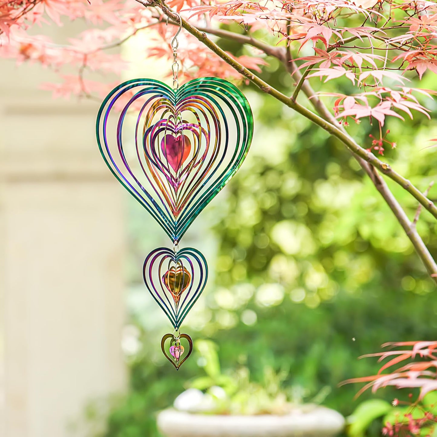 GRPWWT Wind Spinners Outdoor – Gradient Rainbow 14in, Stainless Steel, 3D Hearts